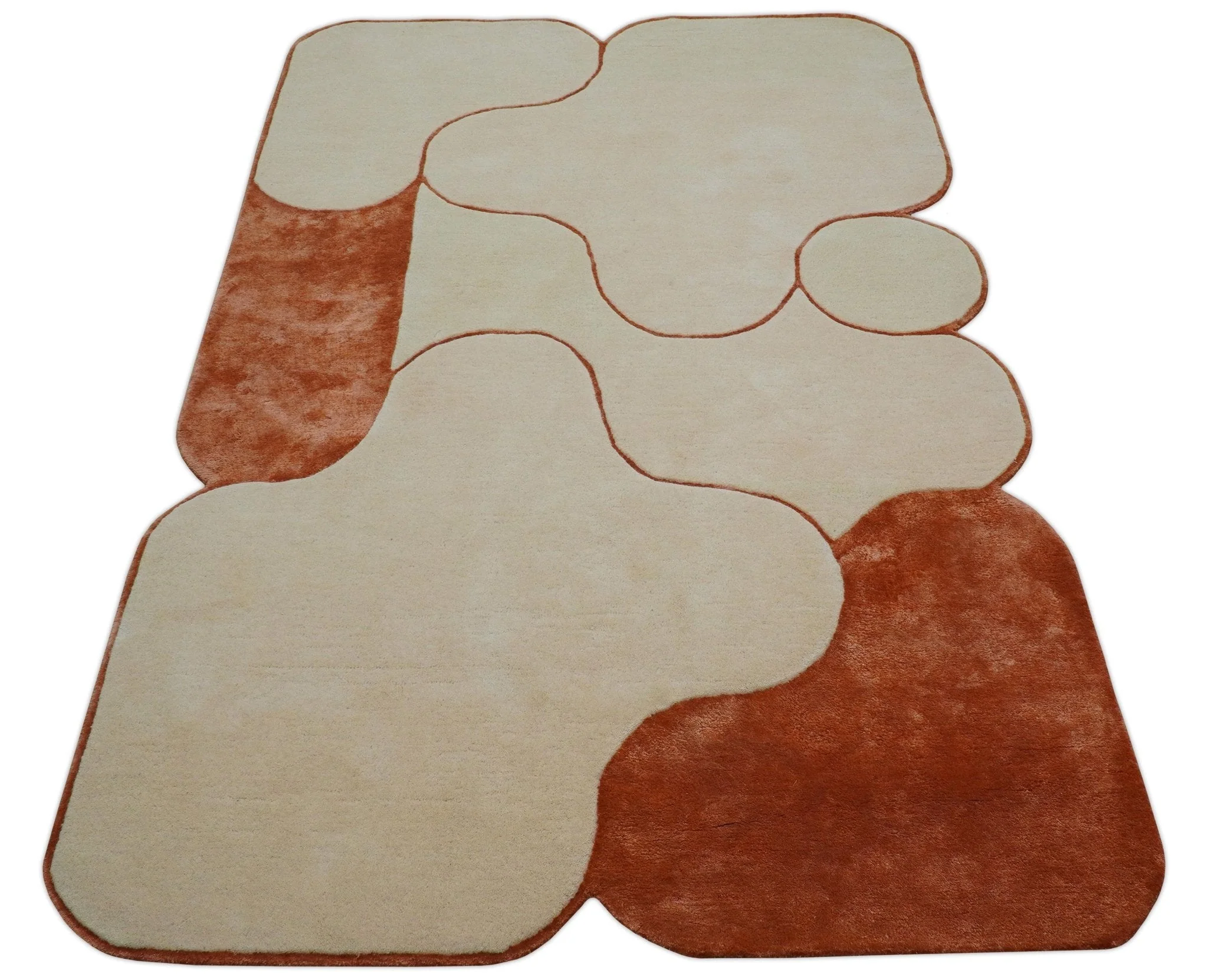 Maze Custom Made Modern Design Beige Hand Tufted Wool Rug - Image 4