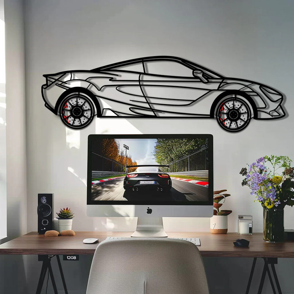 McLaren 720S Metal Car Wall Art with Rotating Wheels - British Supercar Silhouette - Interactive Automotive Wall Decor - KAFMEKA149 - Image 8