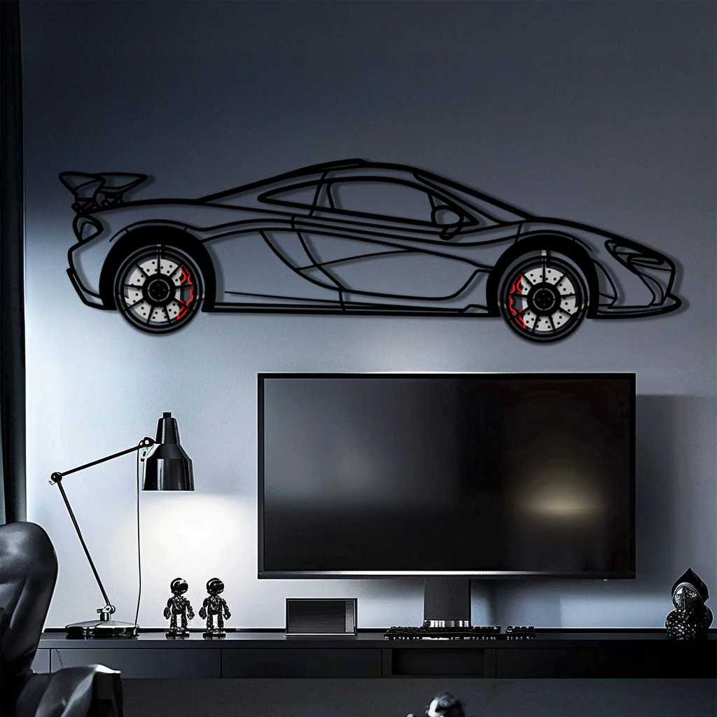 McLaren P1 Metal Car Wall Art with Rotating Wheels - Ultimate Hybrid Hypercar Silhouette - Interactive Automotive Wall Decor - KAFMEKA150 - Image 10