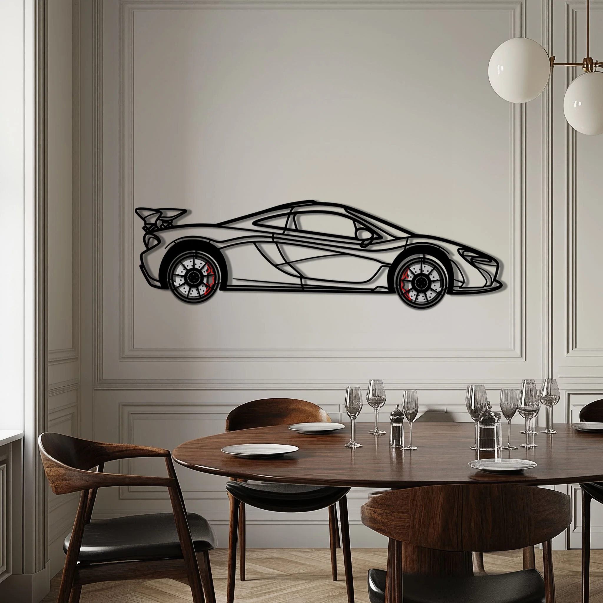 McLaren P1 Metal Car Wall Art with Rotating Wheels - Ultimate Hybrid Hypercar Silhouette - Interactive Automotive Wall Decor - KAFMEKA150 - Image 3