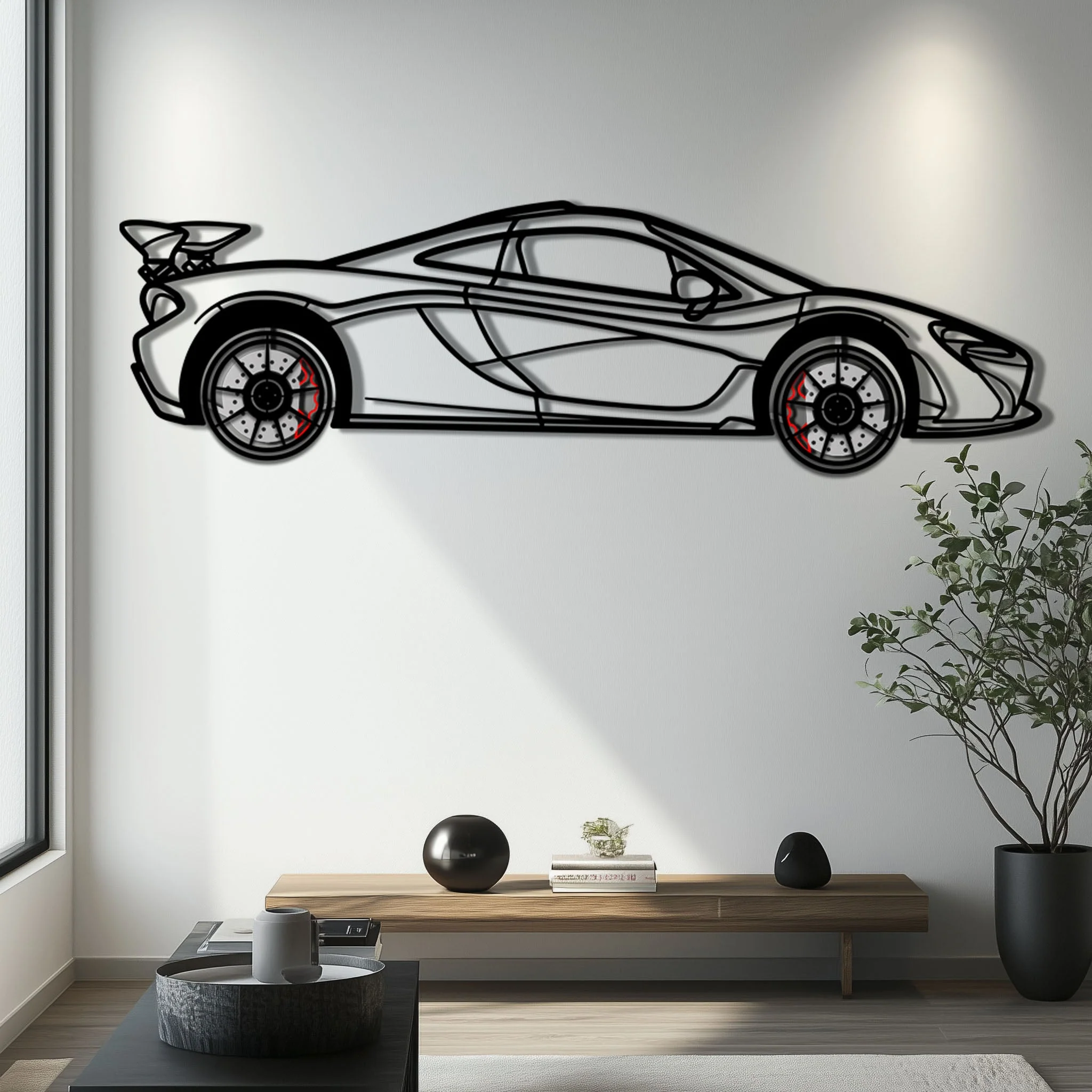 McLaren P1 Metal Car Wall Art with Rotating Wheels - Ultimate Hybrid Hypercar Silhouette - Interactive Automotive Wall Decor - KAFMEKA150 - Image 6