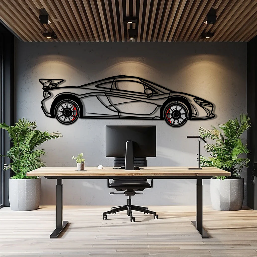 McLaren P1 Metal Car Wall Art with Rotating Wheels - Ultimate Hybrid Hypercar Silhouette - Interactive Automotive Wall Decor - KAFMEKA150 - Image 9