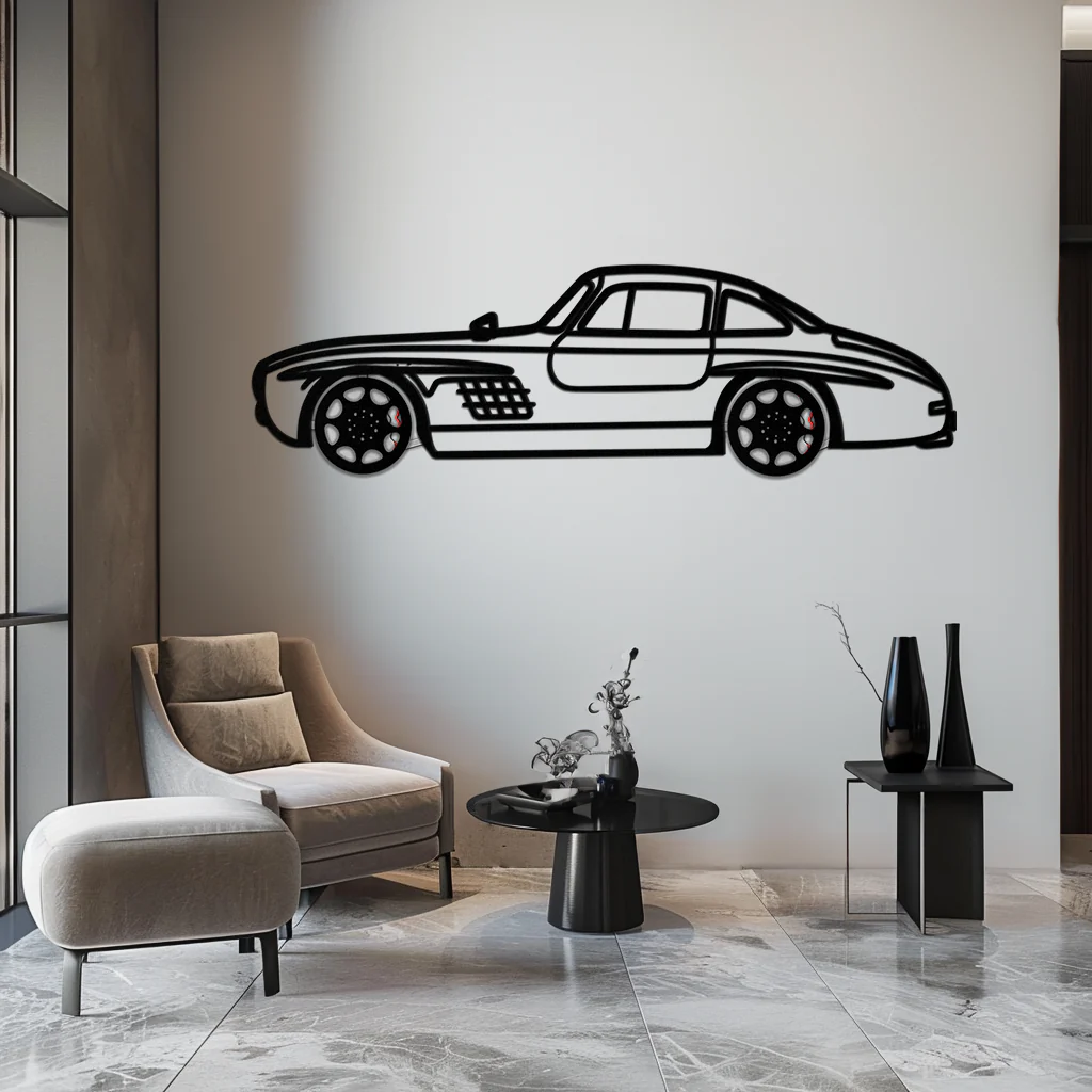 Mercedes 300 SL Metal Wall Art – Classic Gullwing Silhouette with Rotating Wheels ✨🏁KAFMEKA070 - Image 2