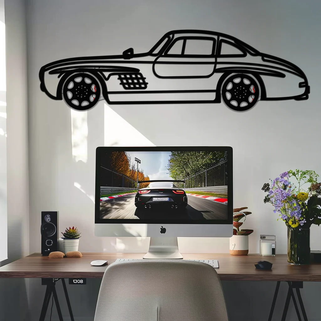 Mercedes 300 SL Metal Wall Art – Classic Gullwing Silhouette with Rotating Wheels ✨🏁KAFMEKA070 - Image 4
