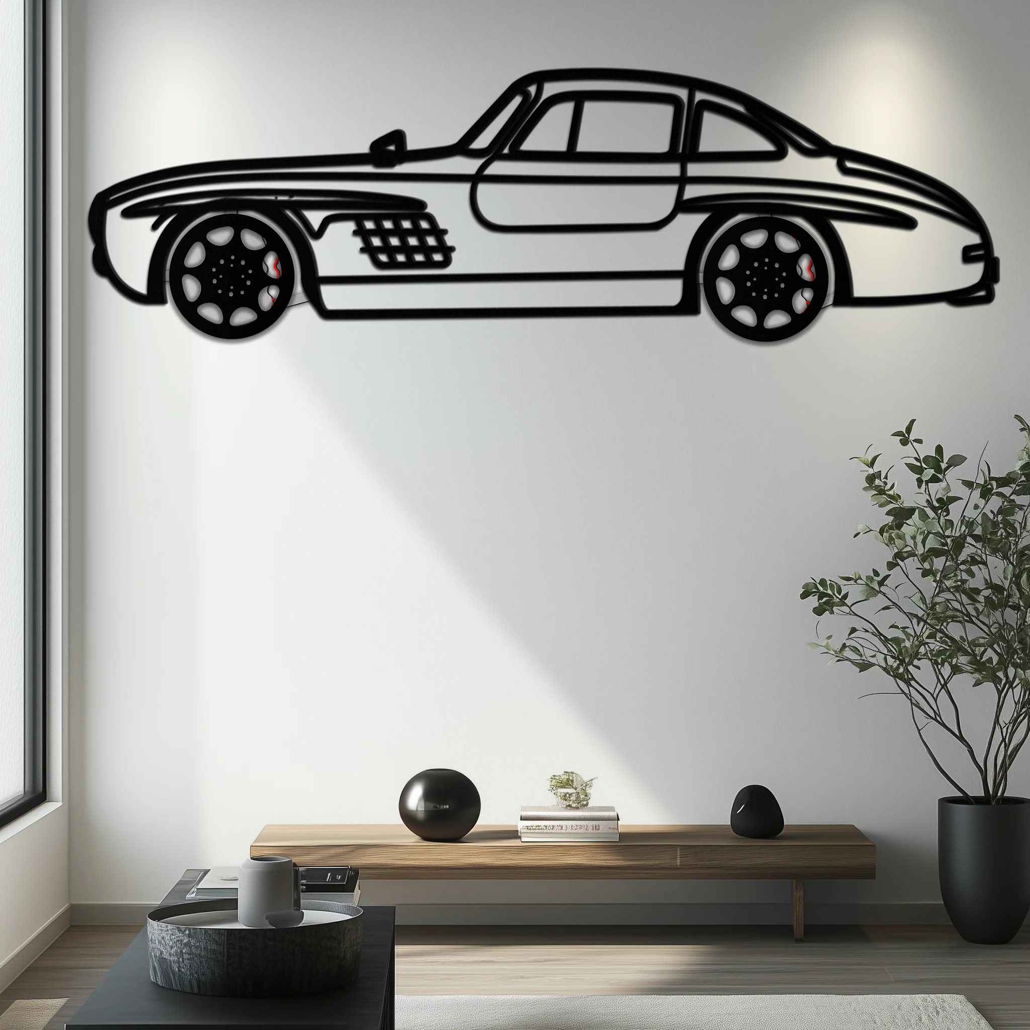 Mercedes 300 SL Metal Wall Art – Classic Gullwing Silhouette with Rotating Wheels ✨🏁KAFMEKA070 - Image 9