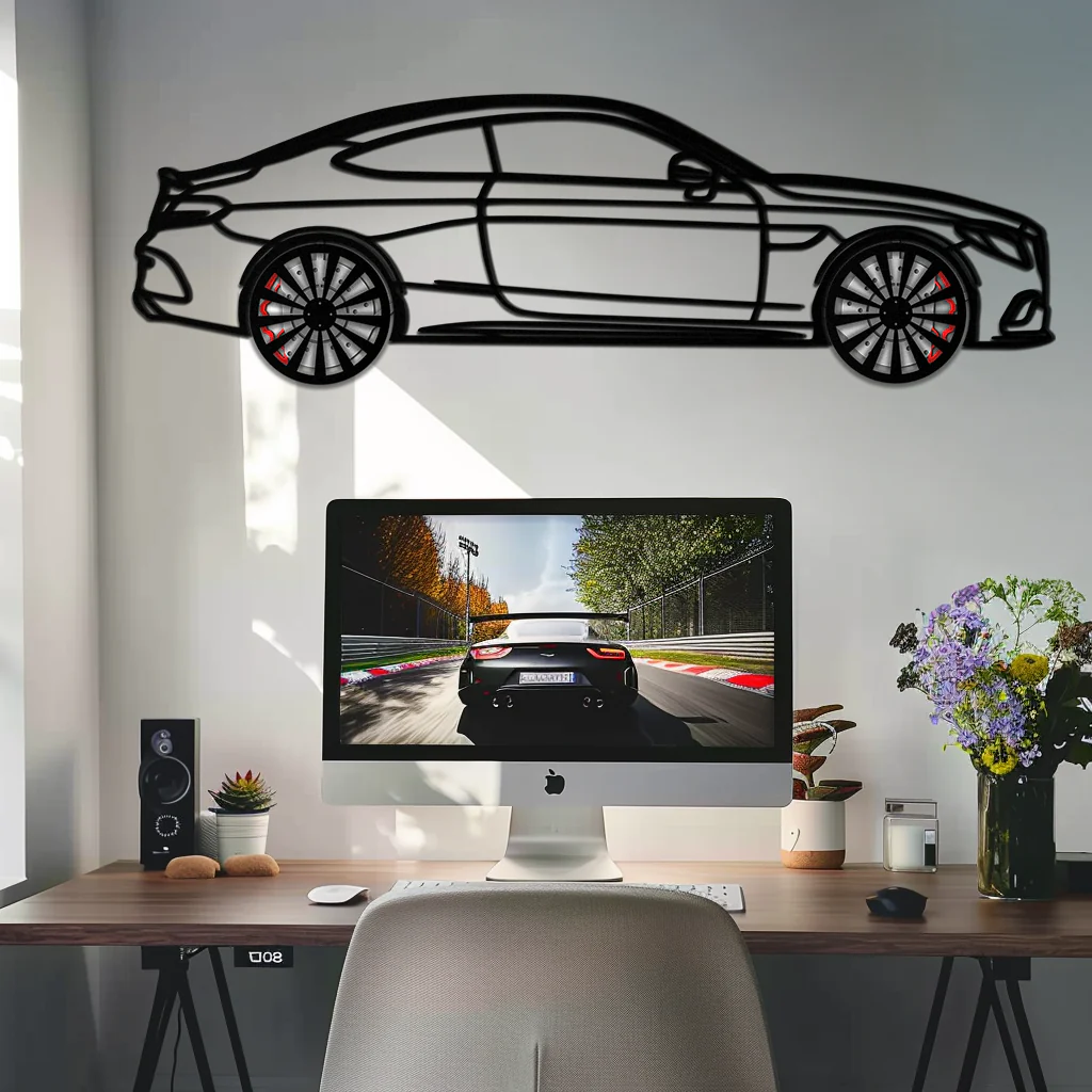 Mercedes C300 Coupe Metal Wall Art – Rotating Wheels Edition – Luxury Car Silhouette Decor for Home, Office & Garage - KAFMEKA074 - Image 2