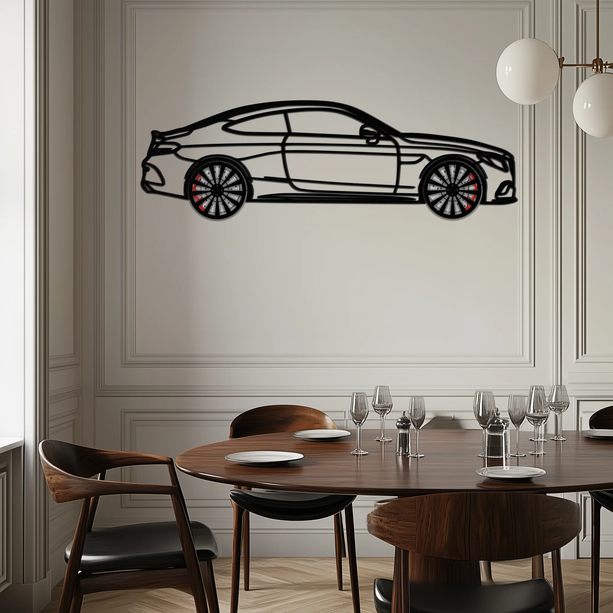 Mercedes C300 Coupe Metal Wall Art – Rotating Wheels Edition – Luxury Car Silhouette Decor for Home, Office & Garage - KAFMEKA074 - Image 8