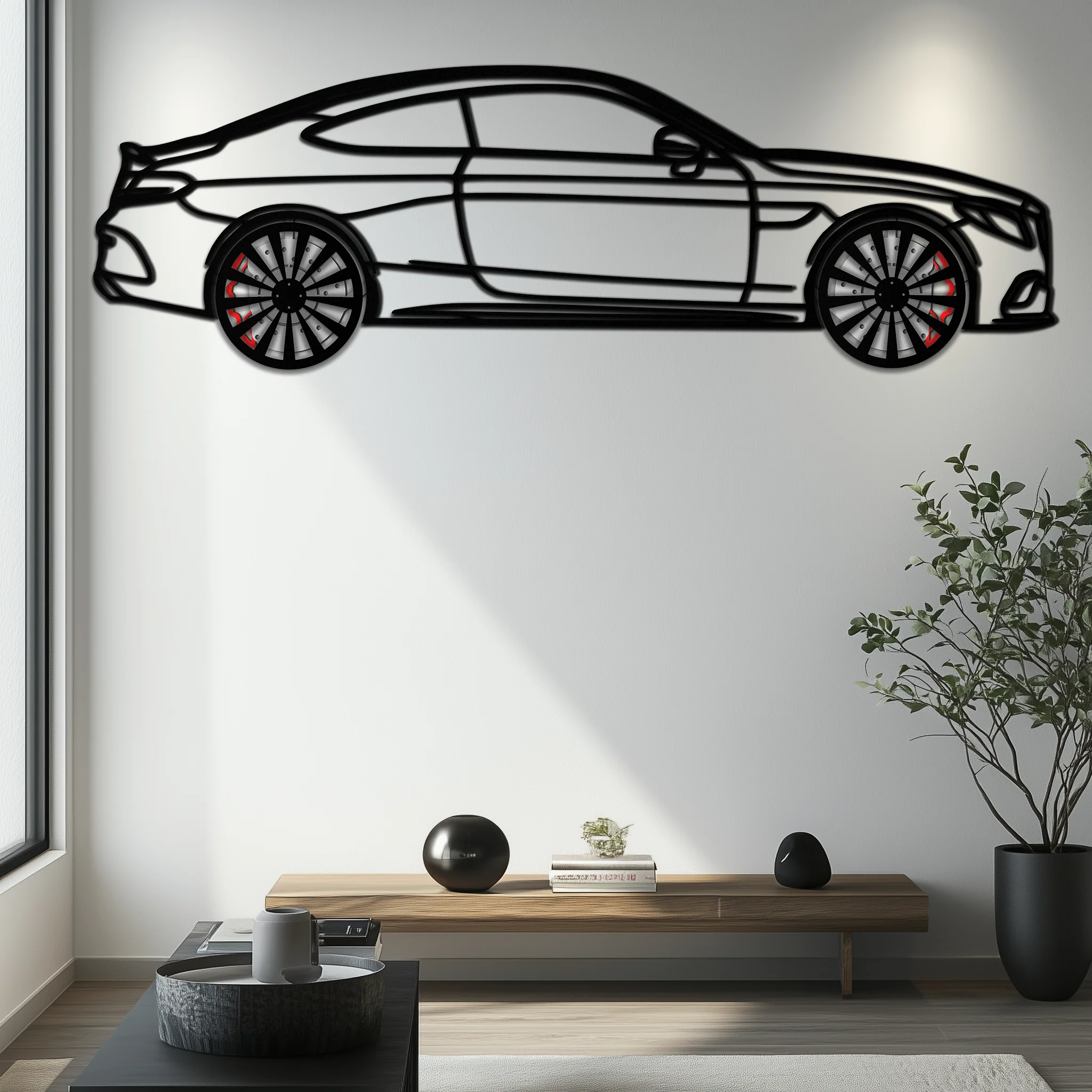 Mercedes C300 Coupe Metal Wall Art – Rotating Wheels Edition – Luxury Car Silhouette Decor for Home, Office & Garage - KAFMEKA074 - Image 9