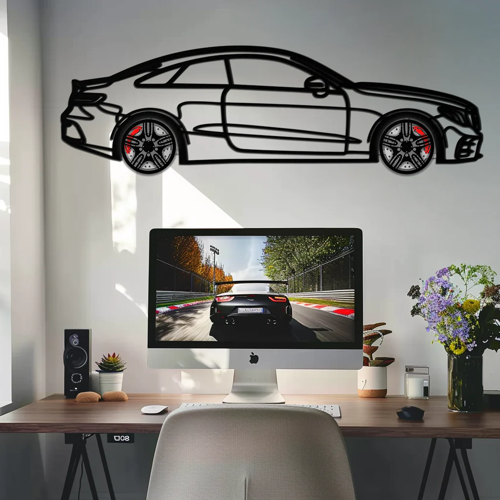 Mercedes E53 AMG Rotating Wheel Metal Wall Art – Luxury Coupe Silhouette Decor for Car Enthusiasts- KAFMEKA078 - Image 3