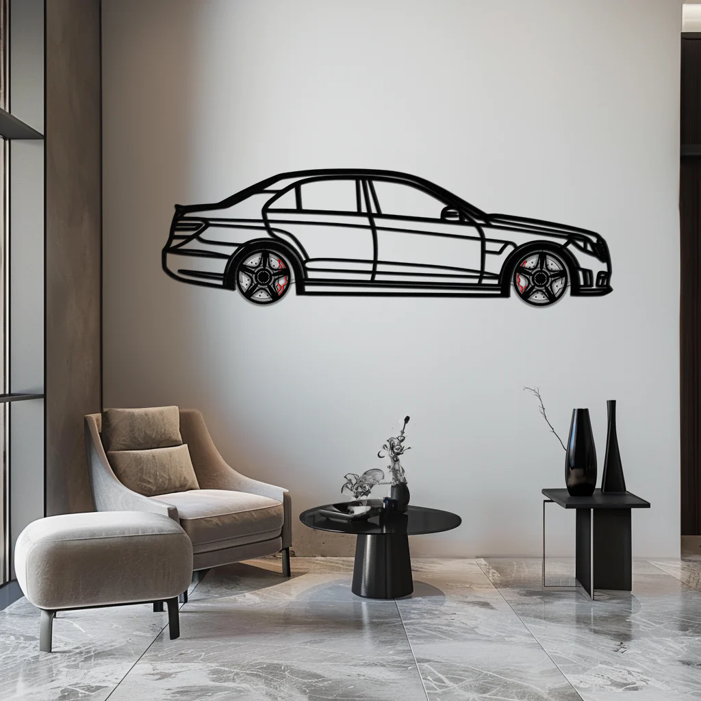 Mercedes E63 AMG Metal Wall Art – Rotating Wheels • Luxury Car Silhouette • Perfect Gift for Mercedes Lovers- KAFMEKA079 - Image 2