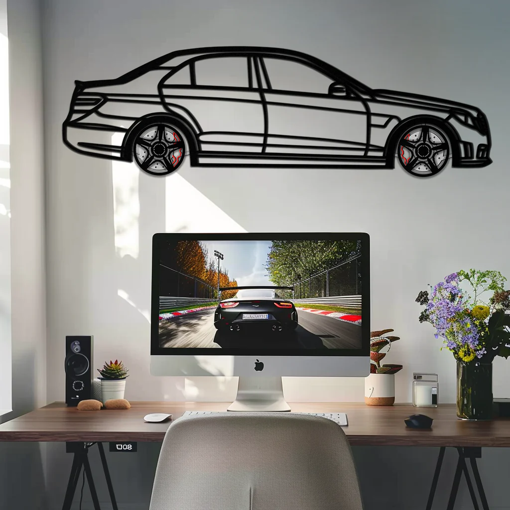 Mercedes E63 AMG Metal Wall Art – Rotating Wheels • Luxury Car Silhouette • Perfect Gift for Mercedes Lovers- KAFMEKA079 - Image 3