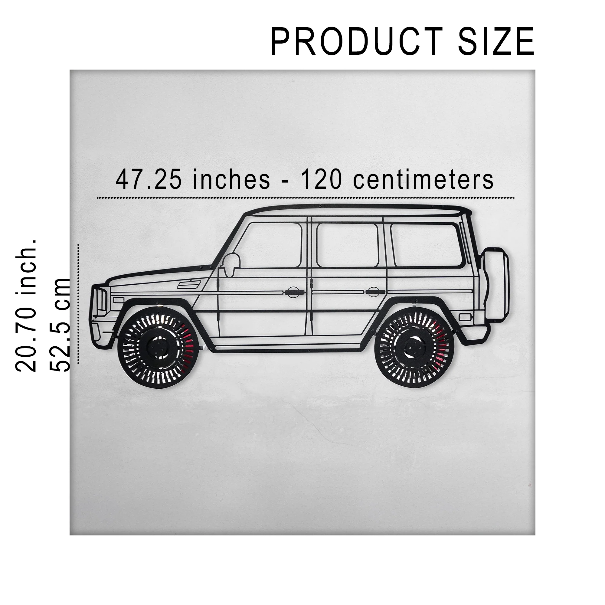 Mercedes G63 AMG Wall Art – Luxury 4x4 Steel Silhouette with Spinning Wheels-KAFMEKA034 - Image 13