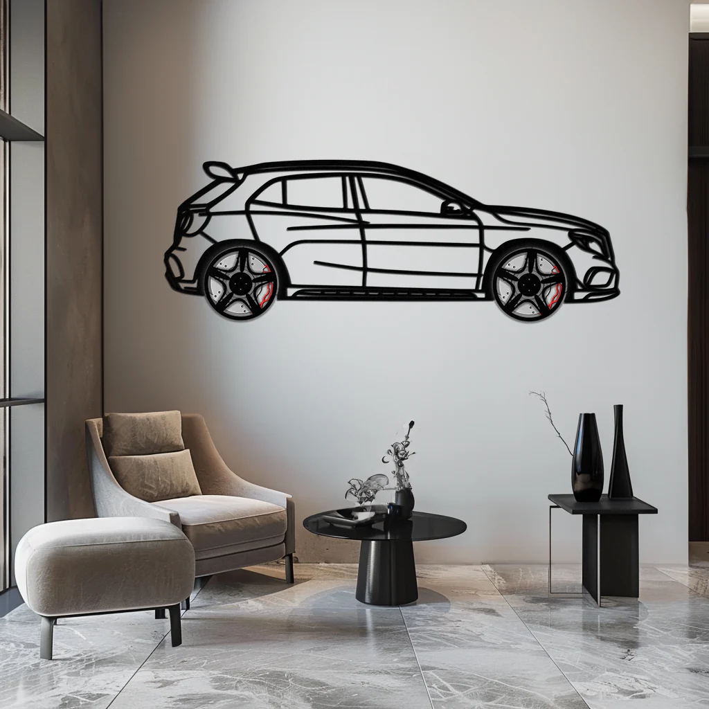Mercedes GLA 45 Metal Wall Art – Rotating Wheel Car Silhouette Decor | Luxury Automotive Gift for Car Lovers- KAFMEKA080 - Image 4