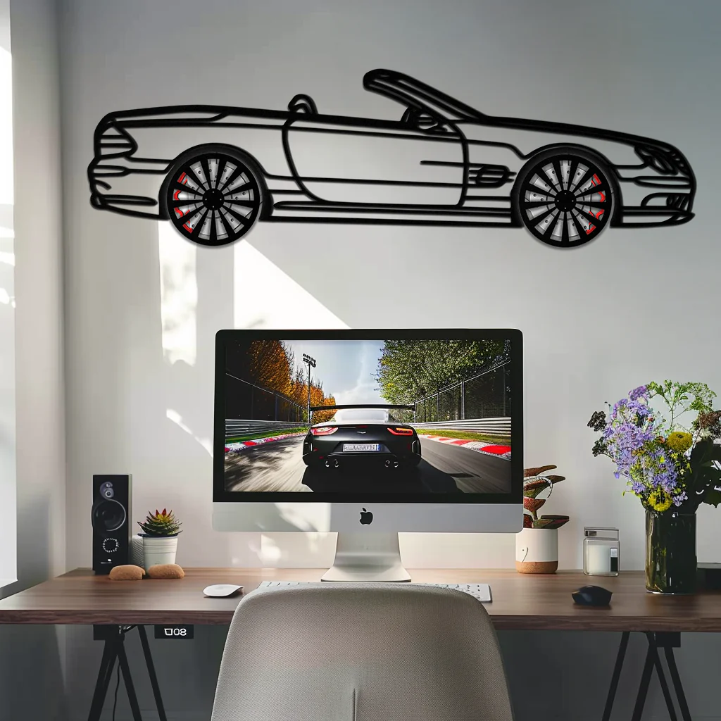 Mercedes SL55 R230 Metal Wall Art – Rotating Wheels Car Silhouette Decor – AMG-Inspired Gift for Car Lovers 🚗✨ -KAFMEKA082 - Image 3