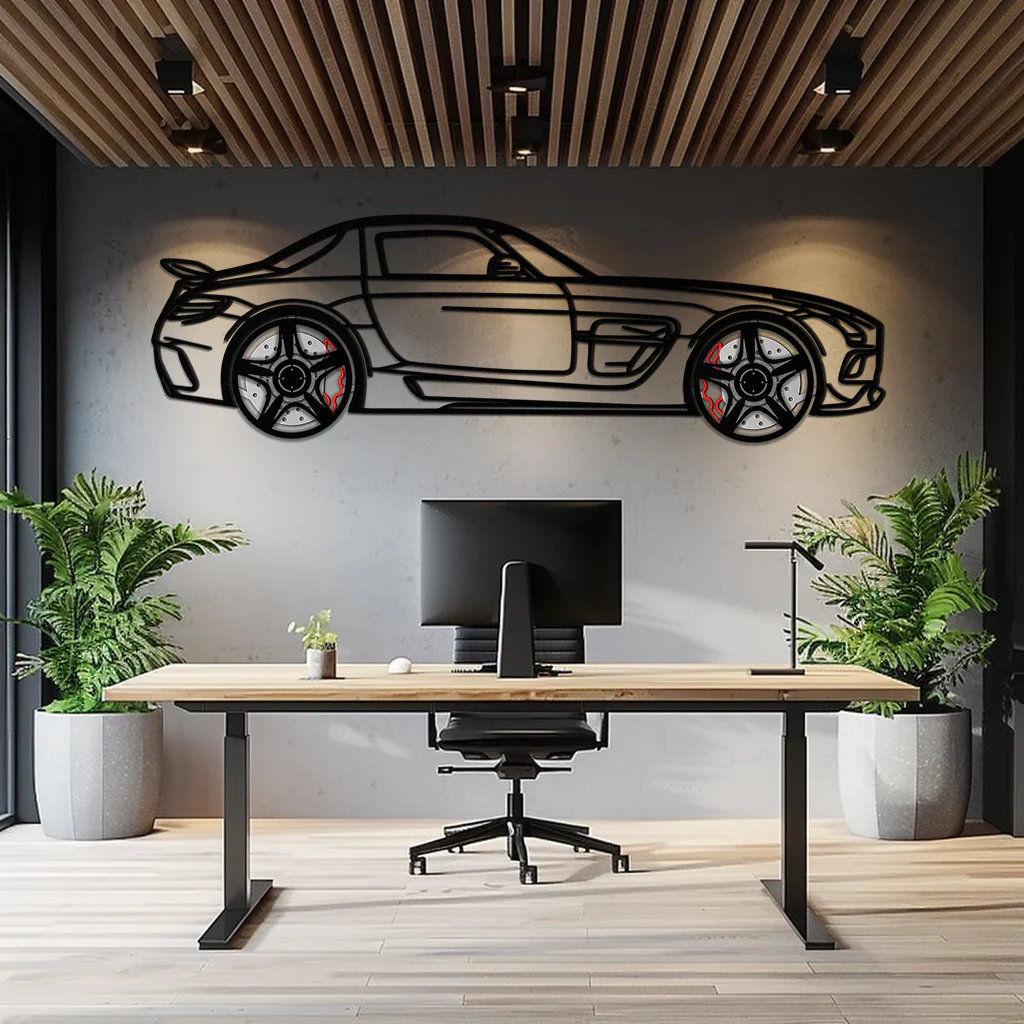 Mercedes SLS AMG Metal Wall Art – Rotating Wheel Car Silhouette • Luxury Automotive Decor • Perfect Gift for Car Lovers - KAFMEKA075 - Image 3