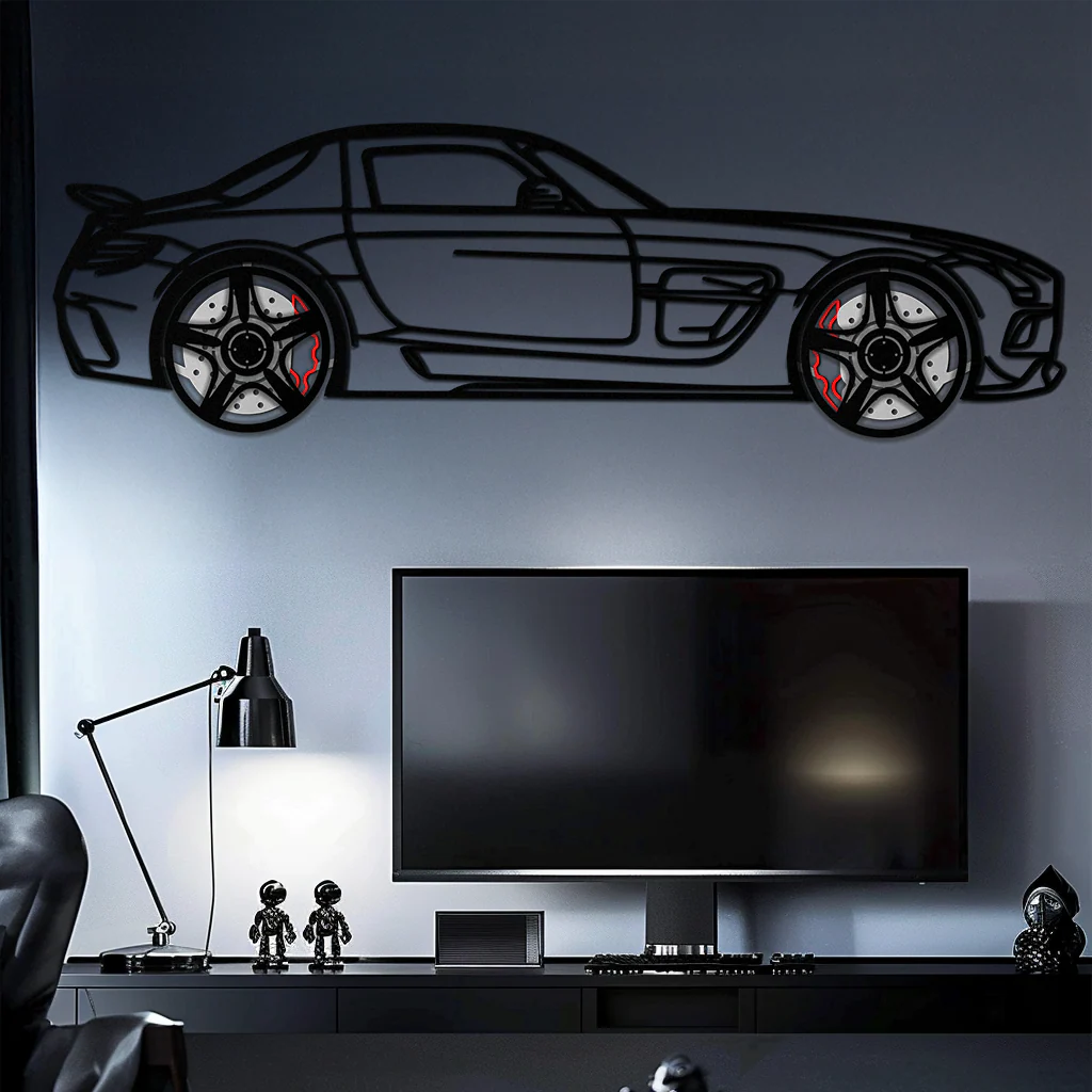 Mercedes SLS AMG Metal Wall Art – Rotating Wheel Car Silhouette • Luxury Automotive Decor • Perfect Gift for Car Lovers - KAFMEKA075 - Image 4