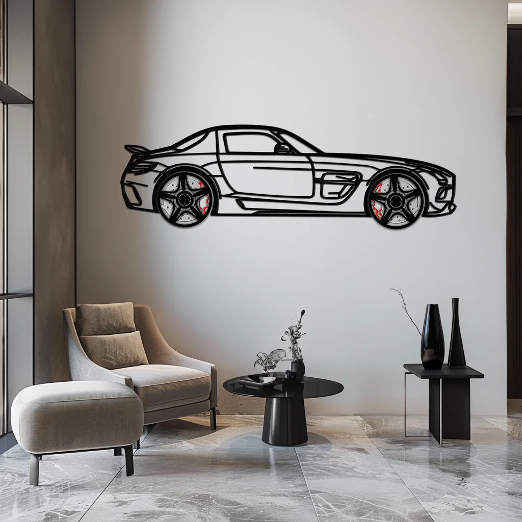 Mercedes SLS AMG Metal Wall Art – Rotating Wheel Car Silhouette • Luxury Automotive Decor • Perfect Gift for Car Lovers - KAFMEKA075 - Image 5