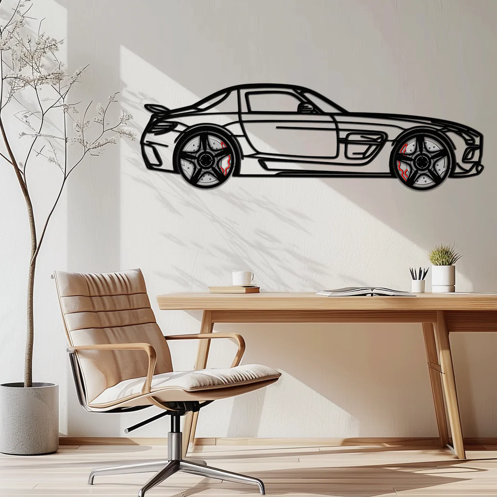 Mercedes SLS AMG Metal Wall Art – Rotating Wheel Car Silhouette • Luxury Automotive Decor • Perfect Gift for Car Lovers - KAFMEKA075 - Image 6