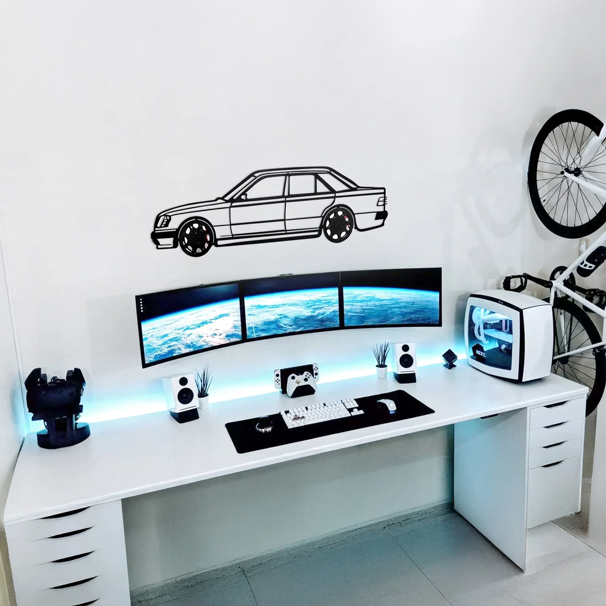 Mercedes W124 Wall Art – Classic Steel Silhouette with Spinning Wheels-KAFMEKA035 - Image 12