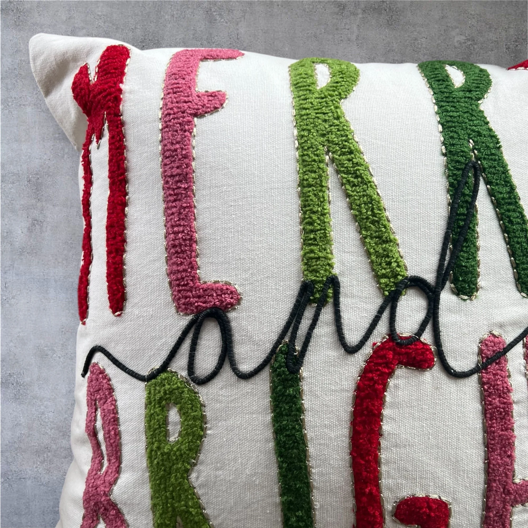 Merry and Bright Embroidered Christmas Themed Pillow - Image 2