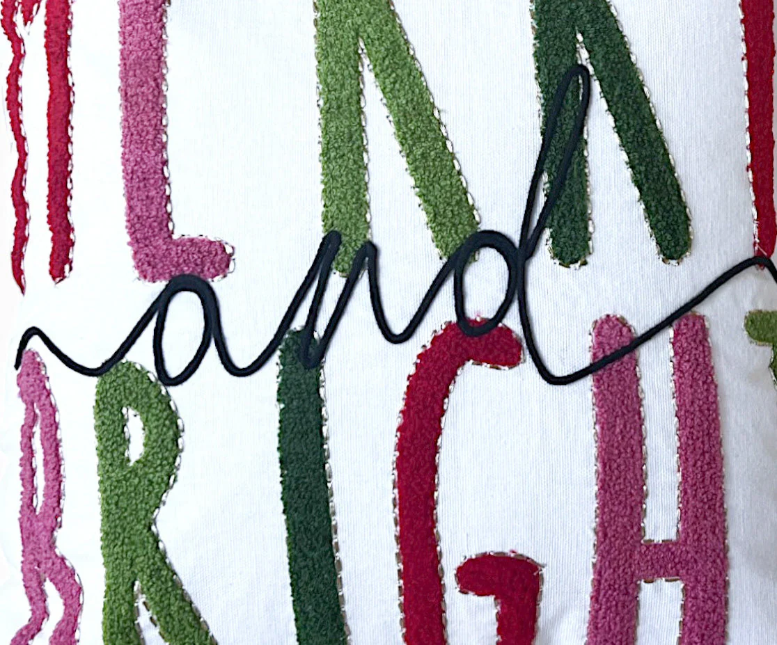 Merry and Bright Embroidered Christmas Themed Pillow - Image 4