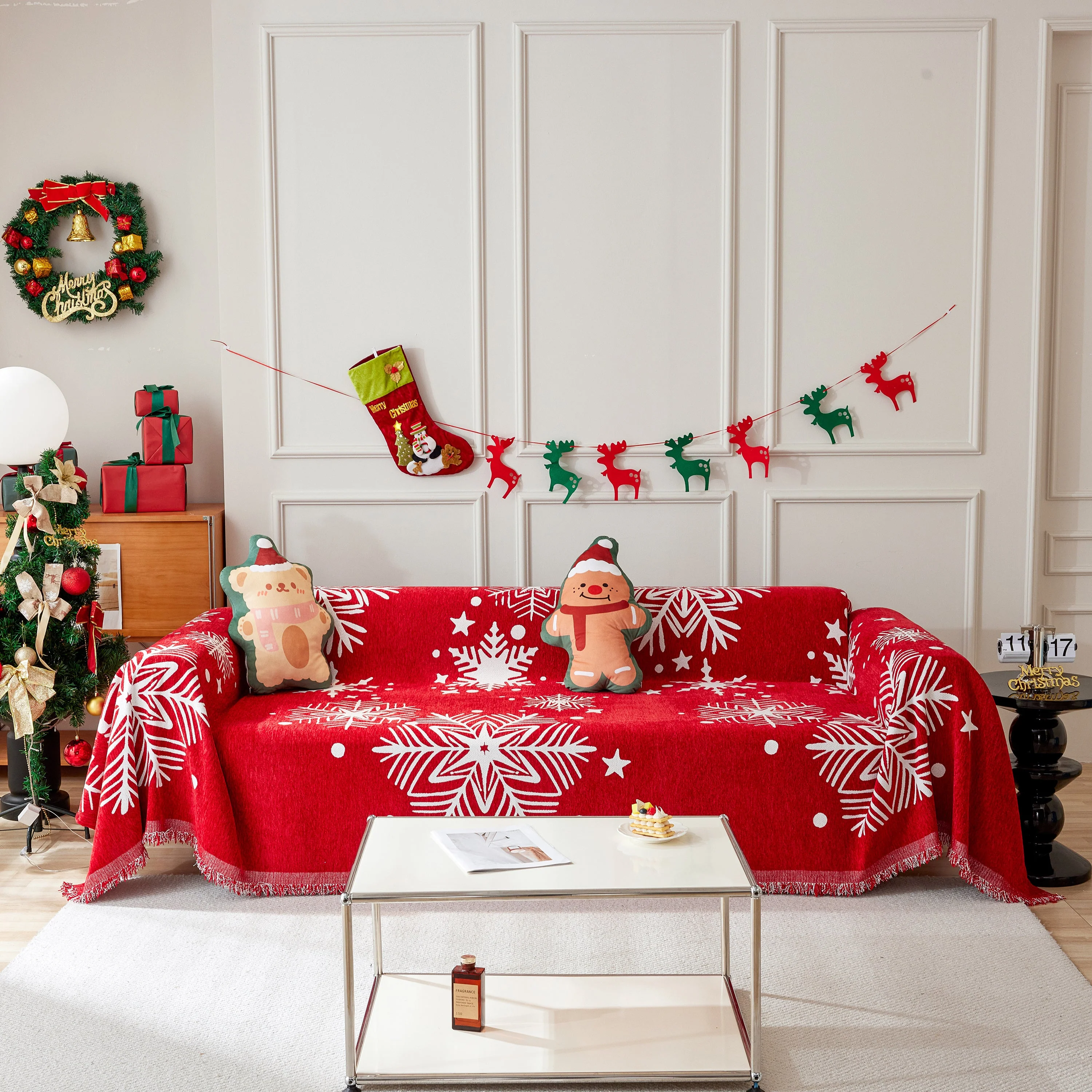 Merry Christmas Cozy Chenille Couch Cover Blanket, Non Slip Sofa Cover, Furniture Covers for Pets - Image 10