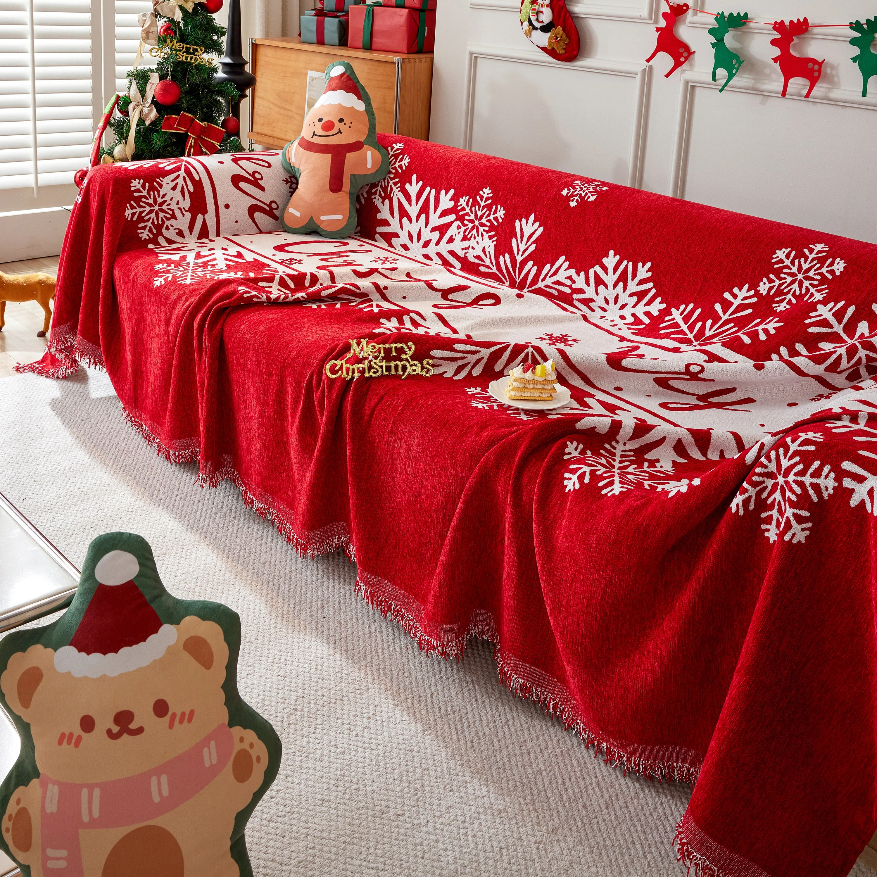 Merry Christmas Cozy Chenille Couch Cover Blanket, Non Slip Sofa Cover, Furniture Covers for Pets - Image 100