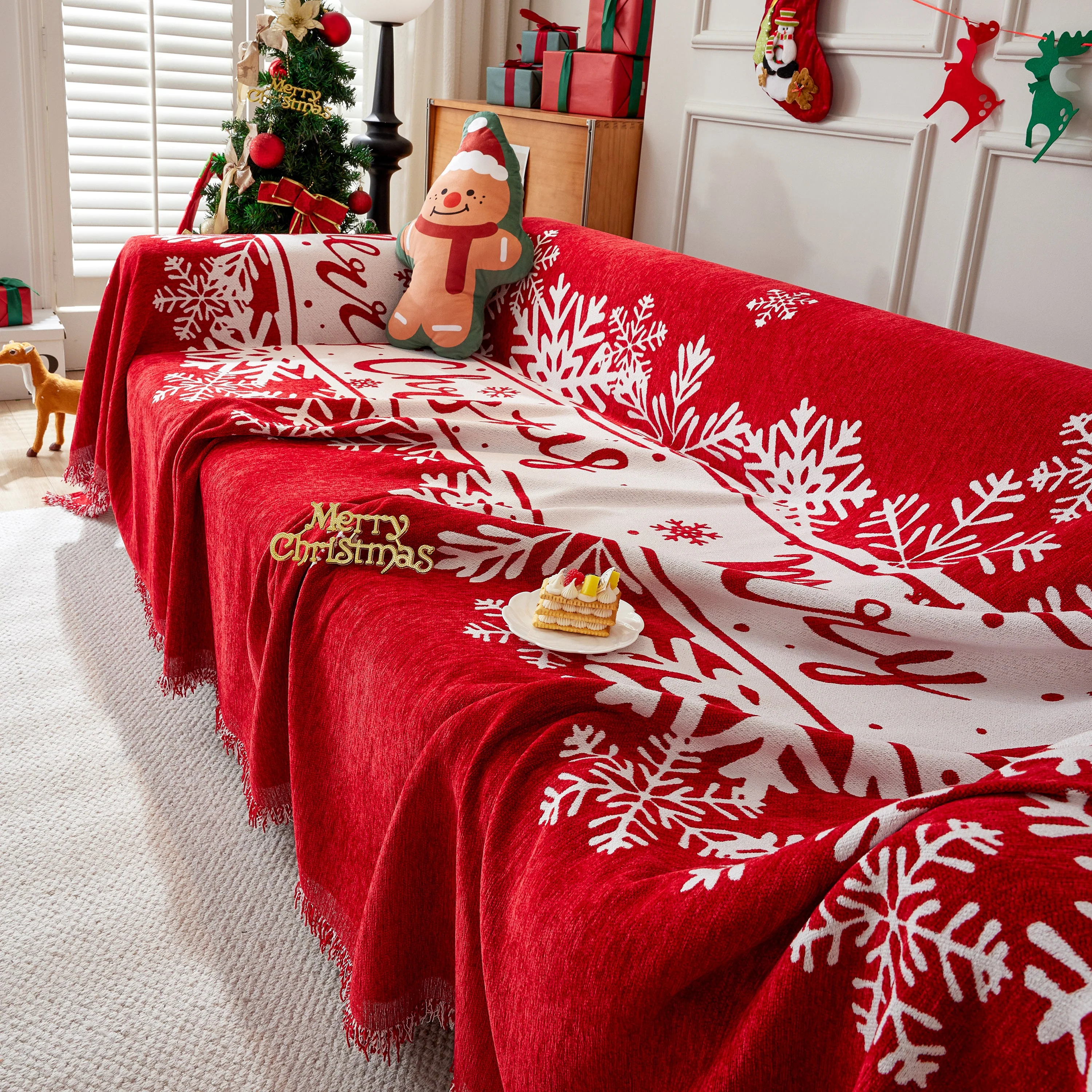 Merry Christmas Cozy Chenille Couch Cover Blanket, Non Slip Sofa Cover, Furniture Covers for Pets - Image 102