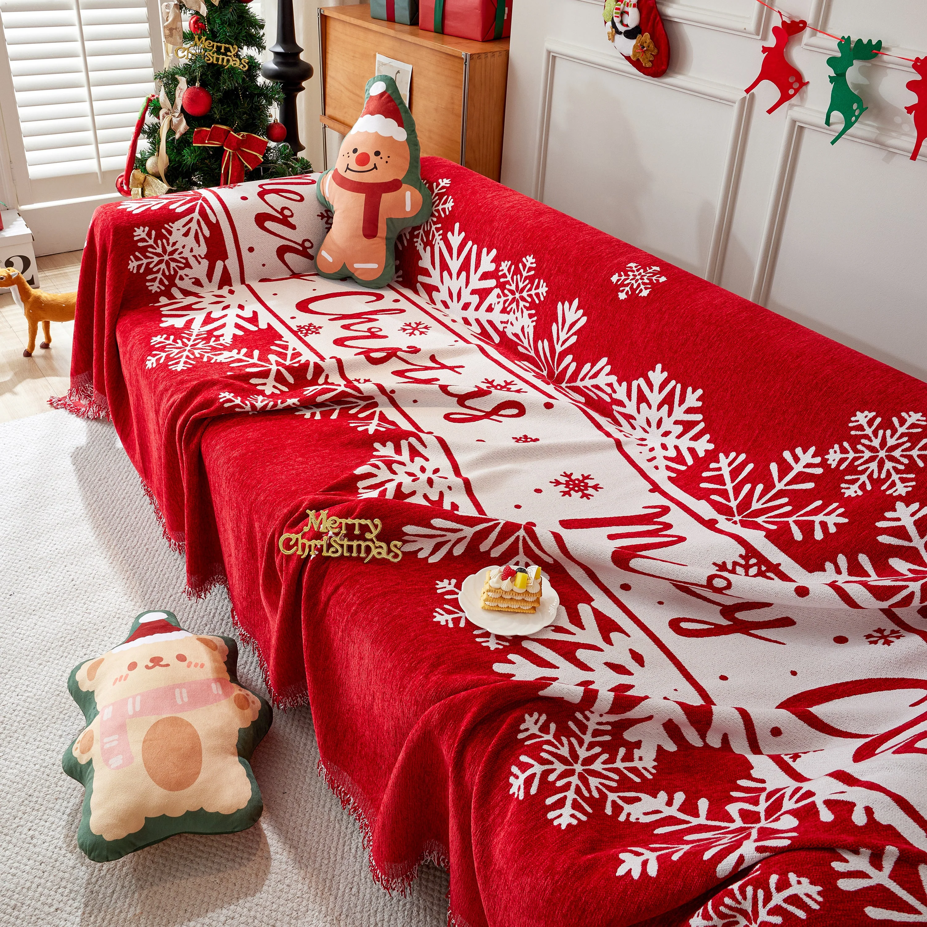 Merry Christmas Cozy Chenille Couch Cover Blanket, Non Slip Sofa Cover, Furniture Covers for Pets - Image 103