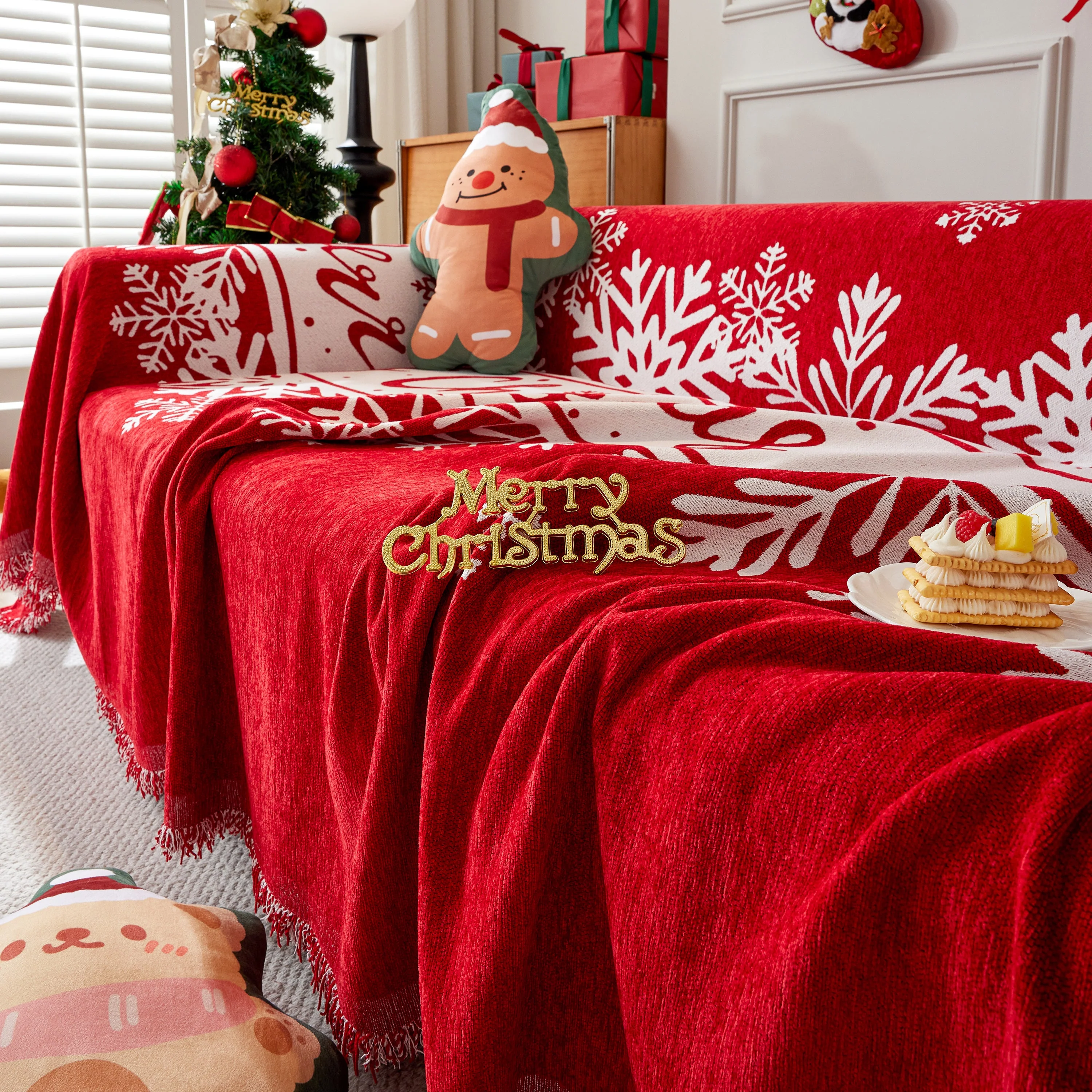 Merry Christmas Cozy Chenille Couch Cover Blanket, Non Slip Sofa Cover, Furniture Covers for Pets - Image 105
