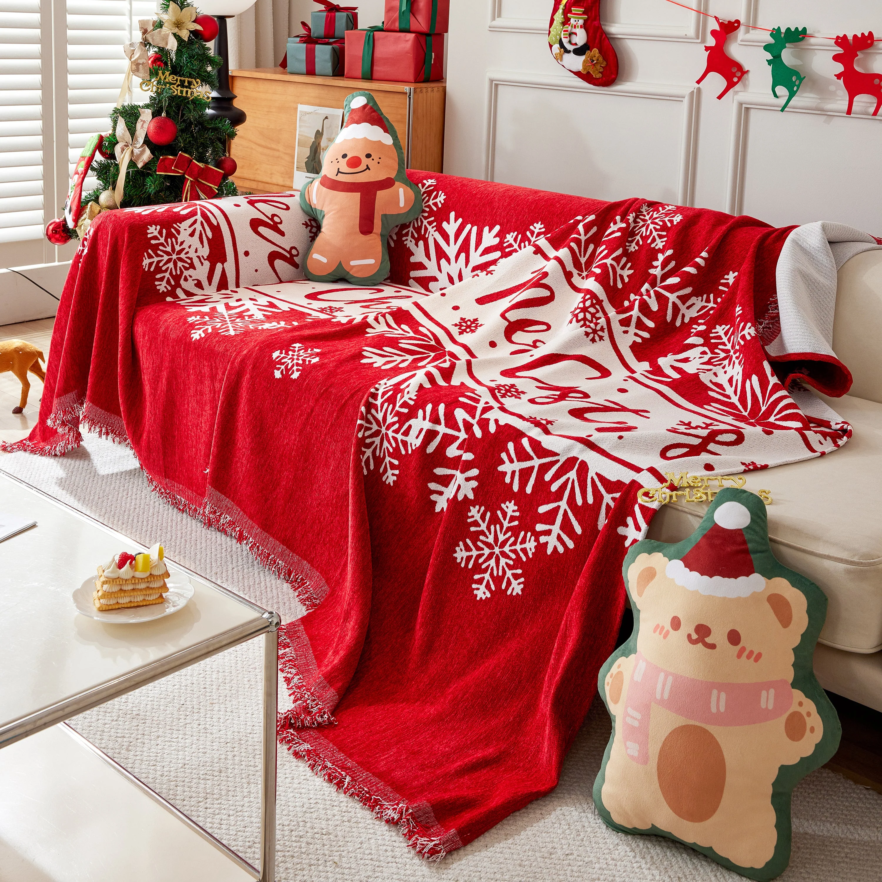 Merry Christmas Cozy Chenille Couch Cover Blanket, Non Slip Sofa Cover, Furniture Covers for Pets - Image 107
