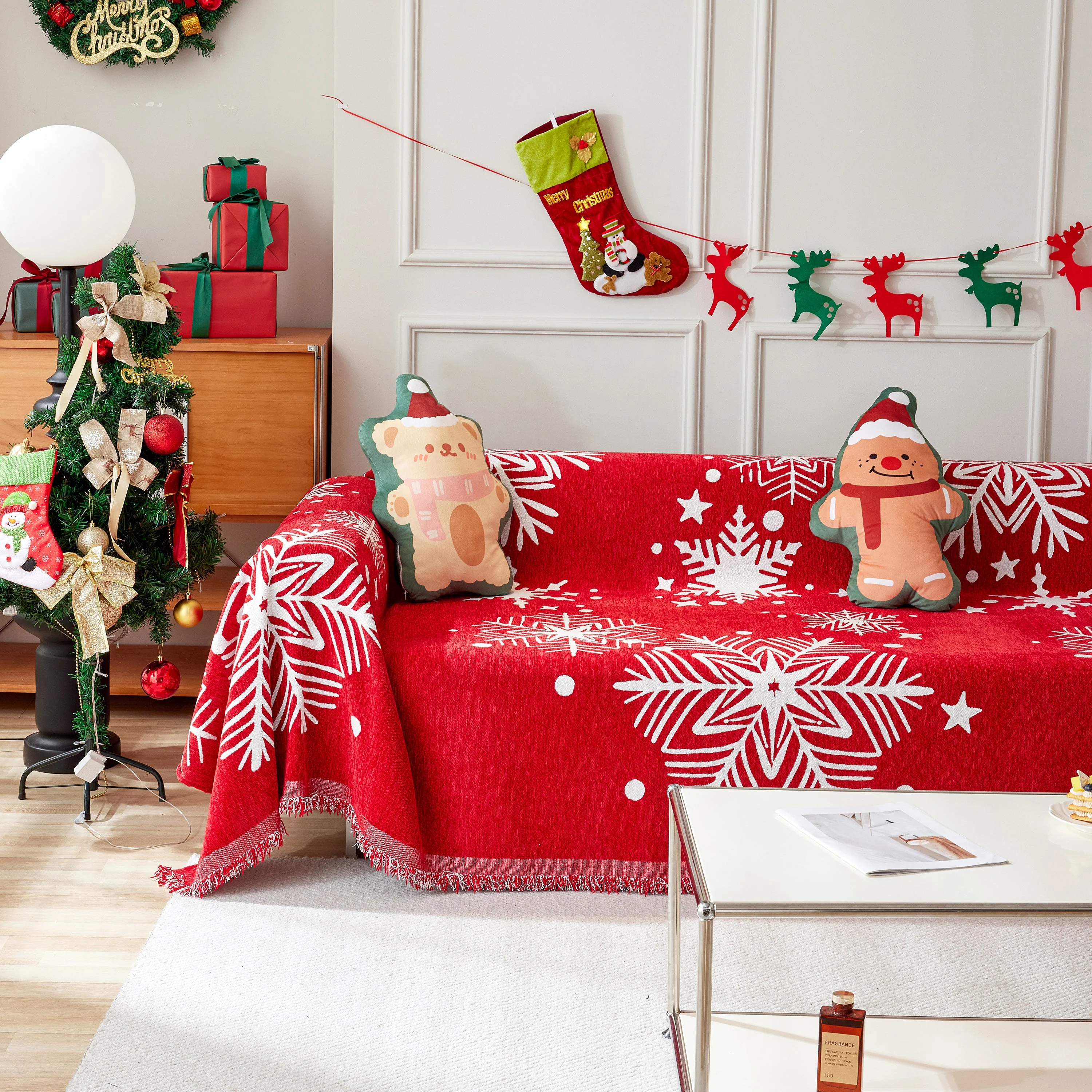 Merry Christmas Cozy Chenille Couch Cover Blanket, Non Slip Sofa Cover, Furniture Covers for Pets - Image 11
