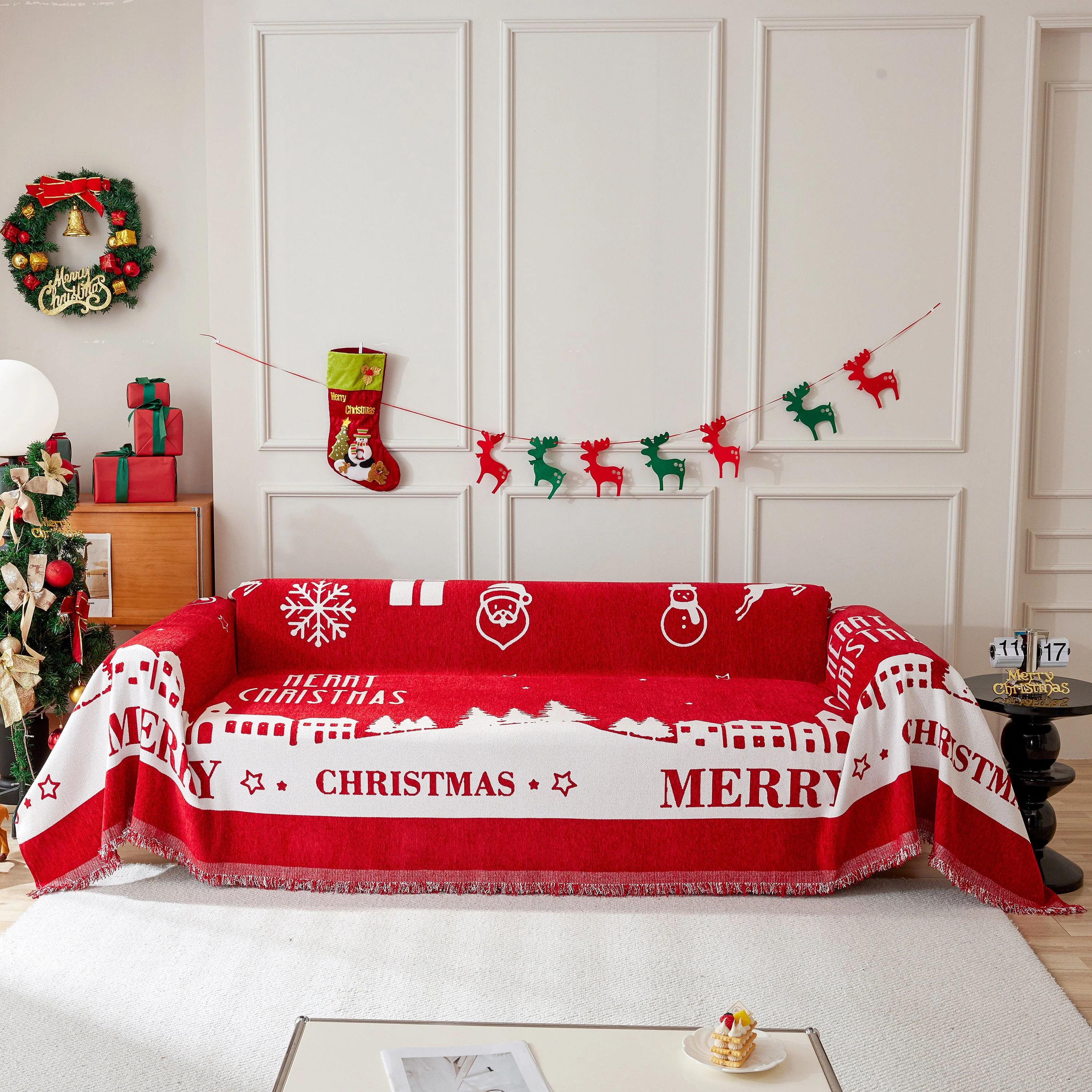 Merry Christmas Cozy Chenille Couch Cover Blanket, Non Slip Sofa Cover, Furniture Covers for Pets - Image 113