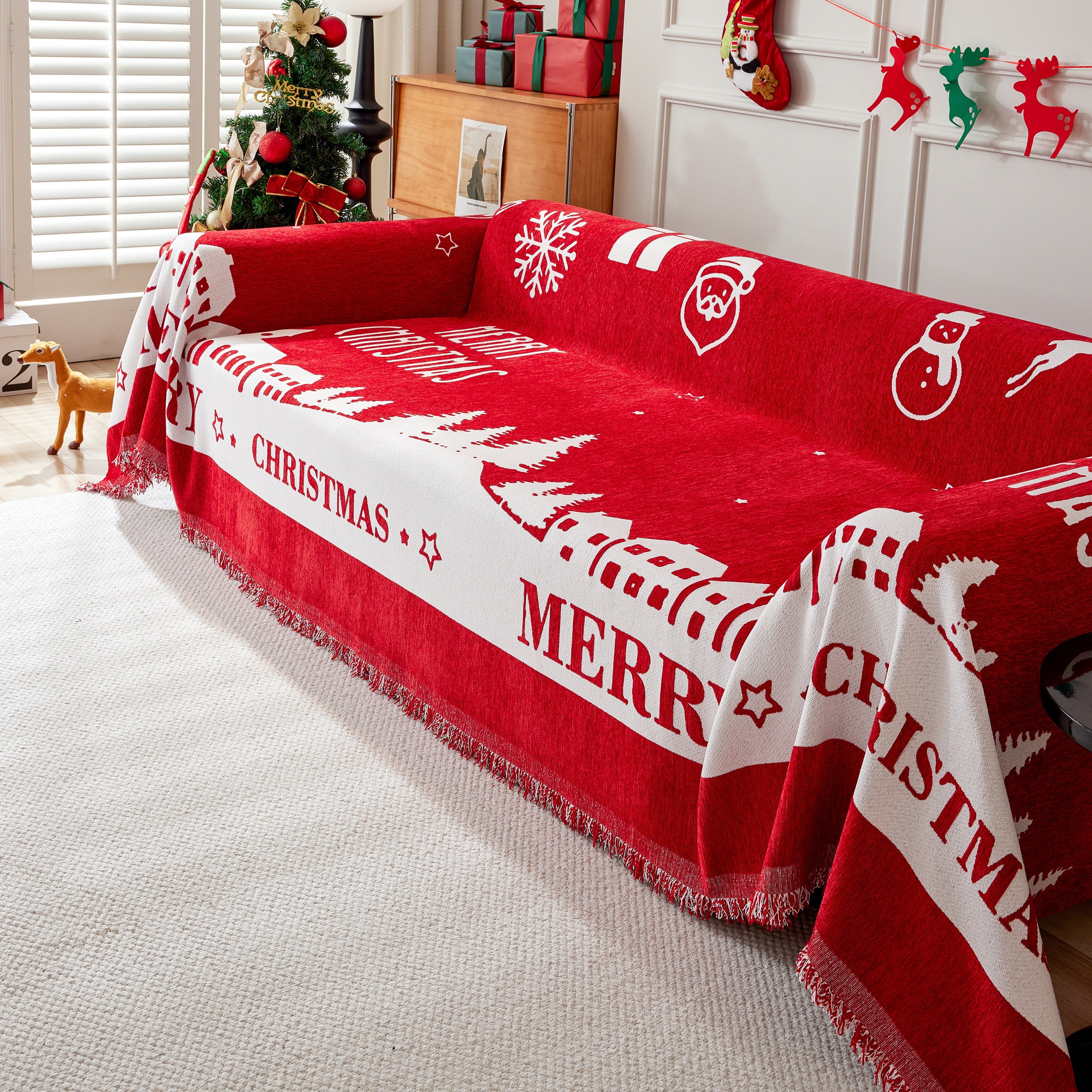 Merry Christmas Cozy Chenille Couch Cover Blanket, Non Slip Sofa Cover, Furniture Covers for Pets - Image 114