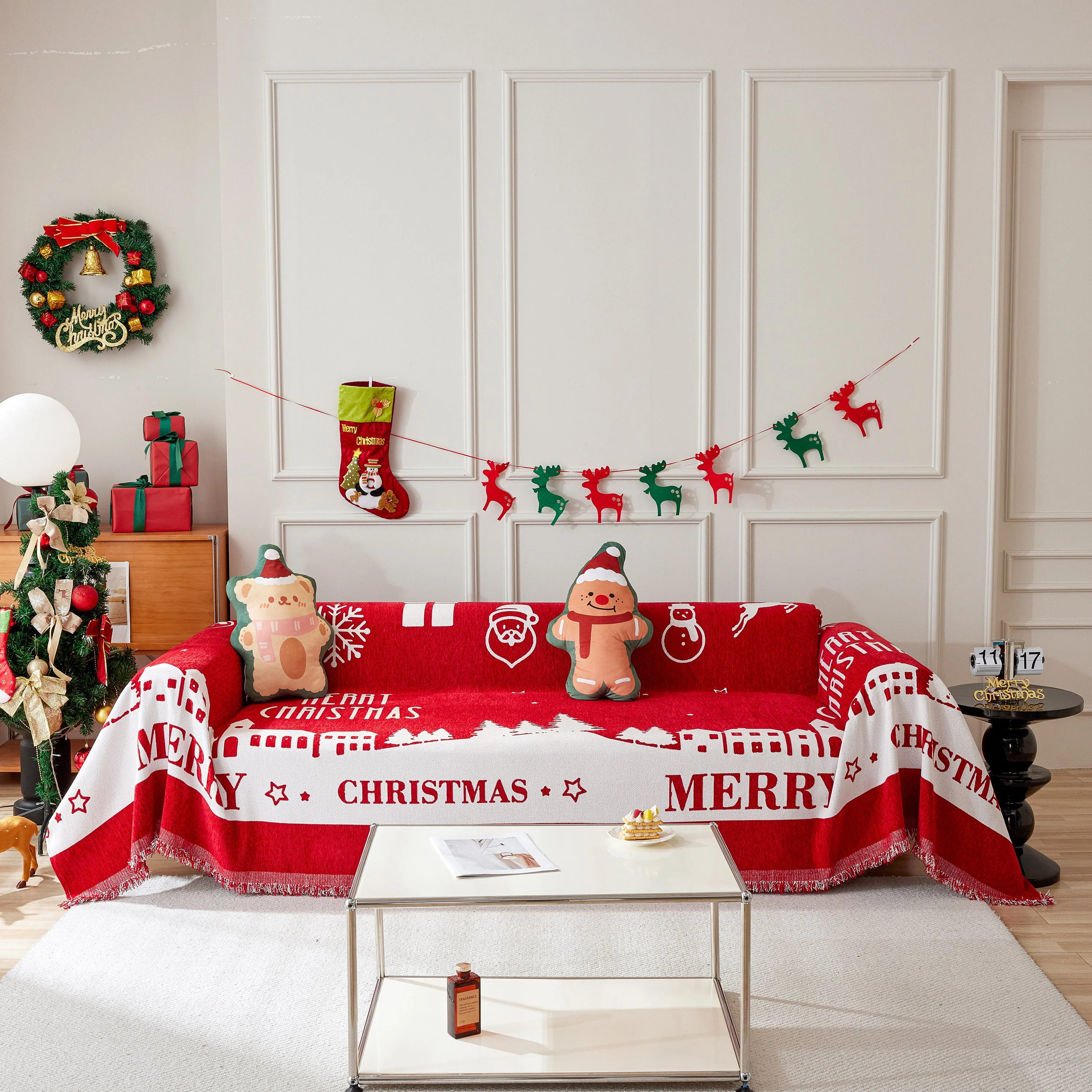 Merry Christmas Cozy Chenille Couch Cover Blanket, Non Slip Sofa Cover, Furniture Covers for Pets - Image 115