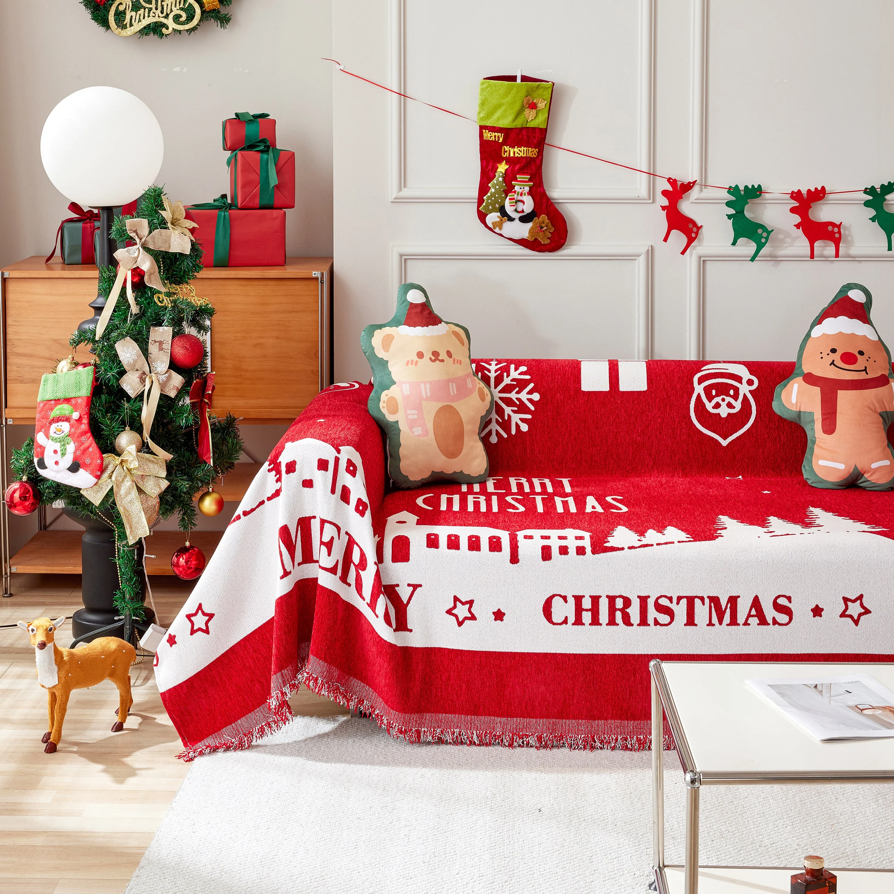 Merry Christmas Cozy Chenille Couch Cover Blanket, Non Slip Sofa Cover, Furniture Covers for Pets - Image 116