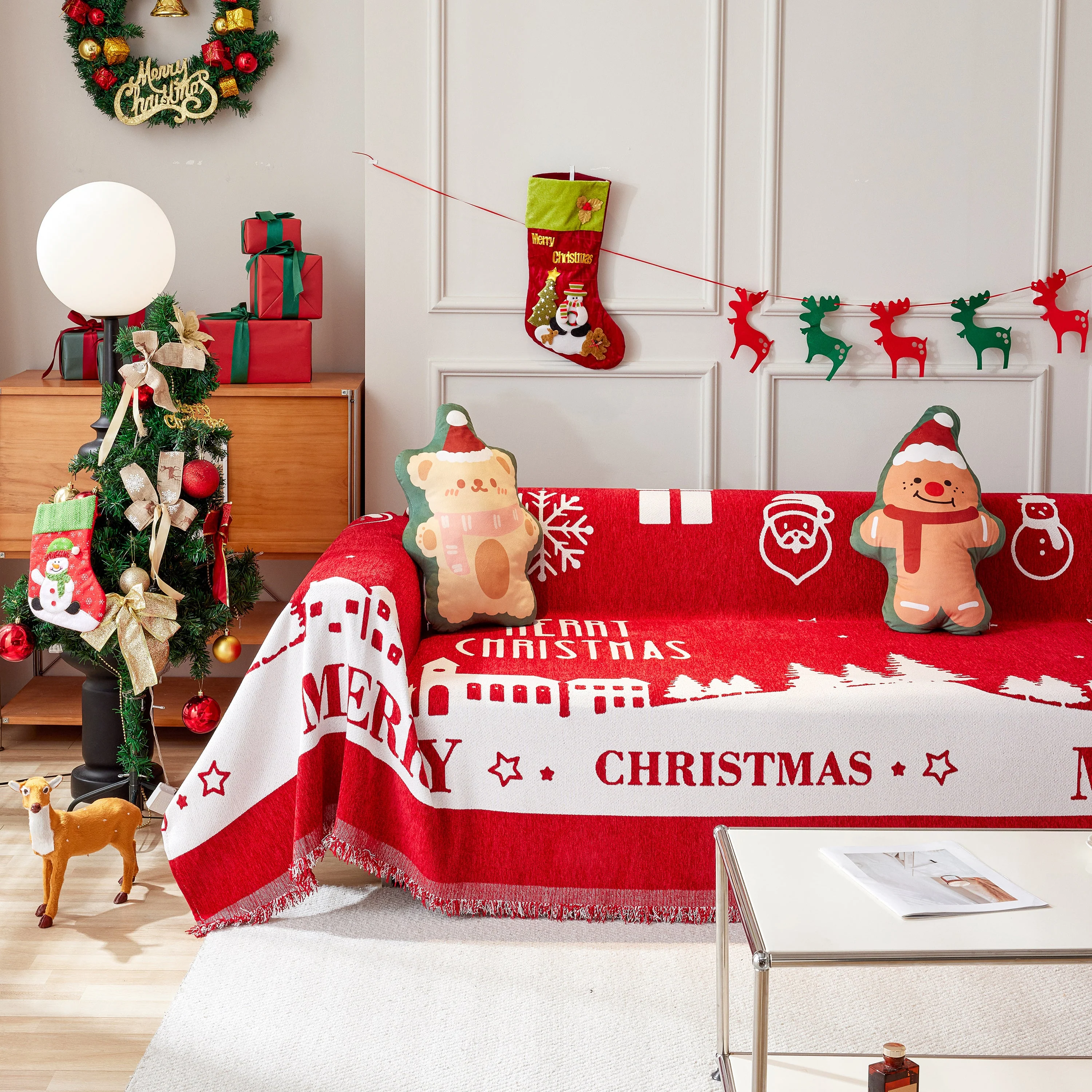 Merry Christmas Cozy Chenille Couch Cover Blanket, Non Slip Sofa Cover, Furniture Covers for Pets - Image 117