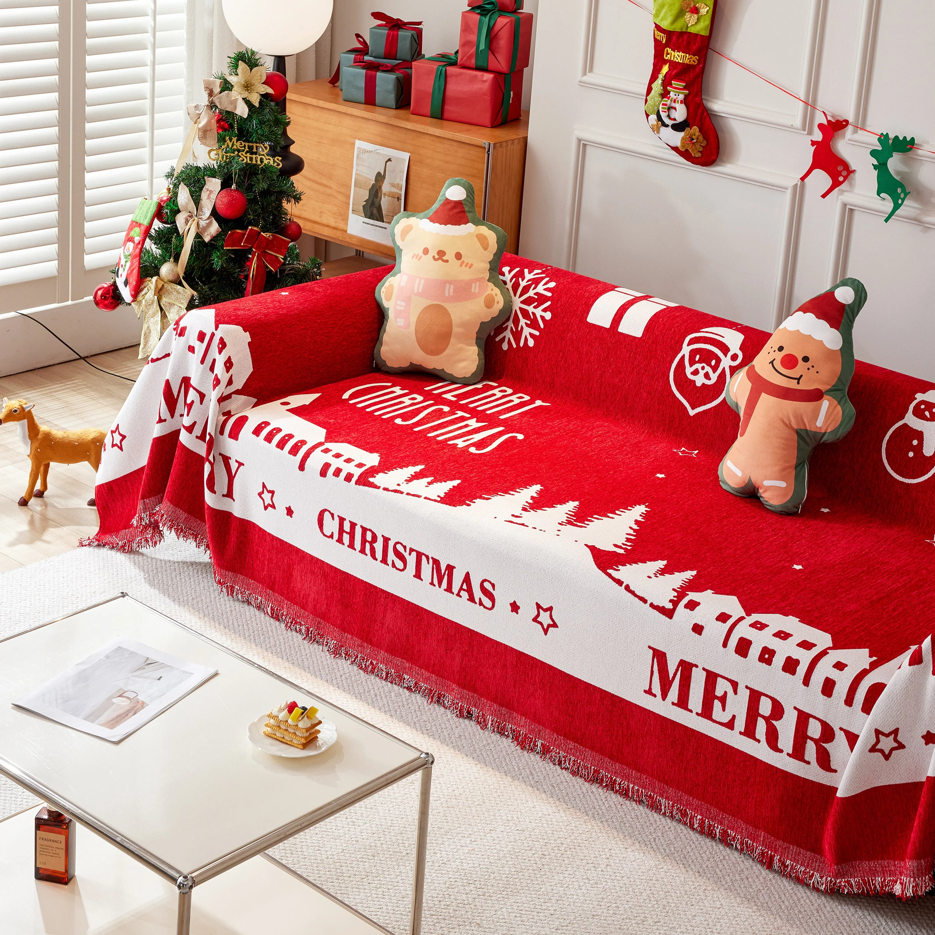 Merry Christmas Cozy Chenille Couch Cover Blanket, Non Slip Sofa Cover, Furniture Covers for Pets - Image 119