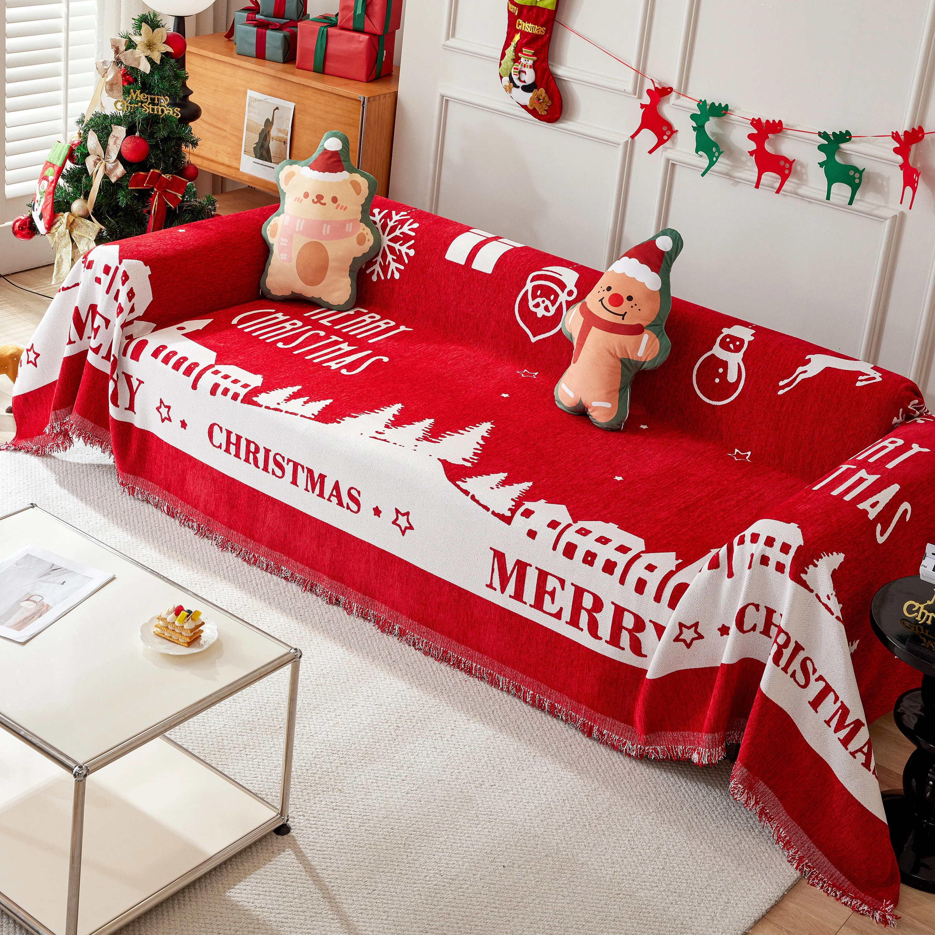 Merry Christmas Cozy Chenille Couch Cover Blanket, Non Slip Sofa Cover, Furniture Covers for Pets - Image 120