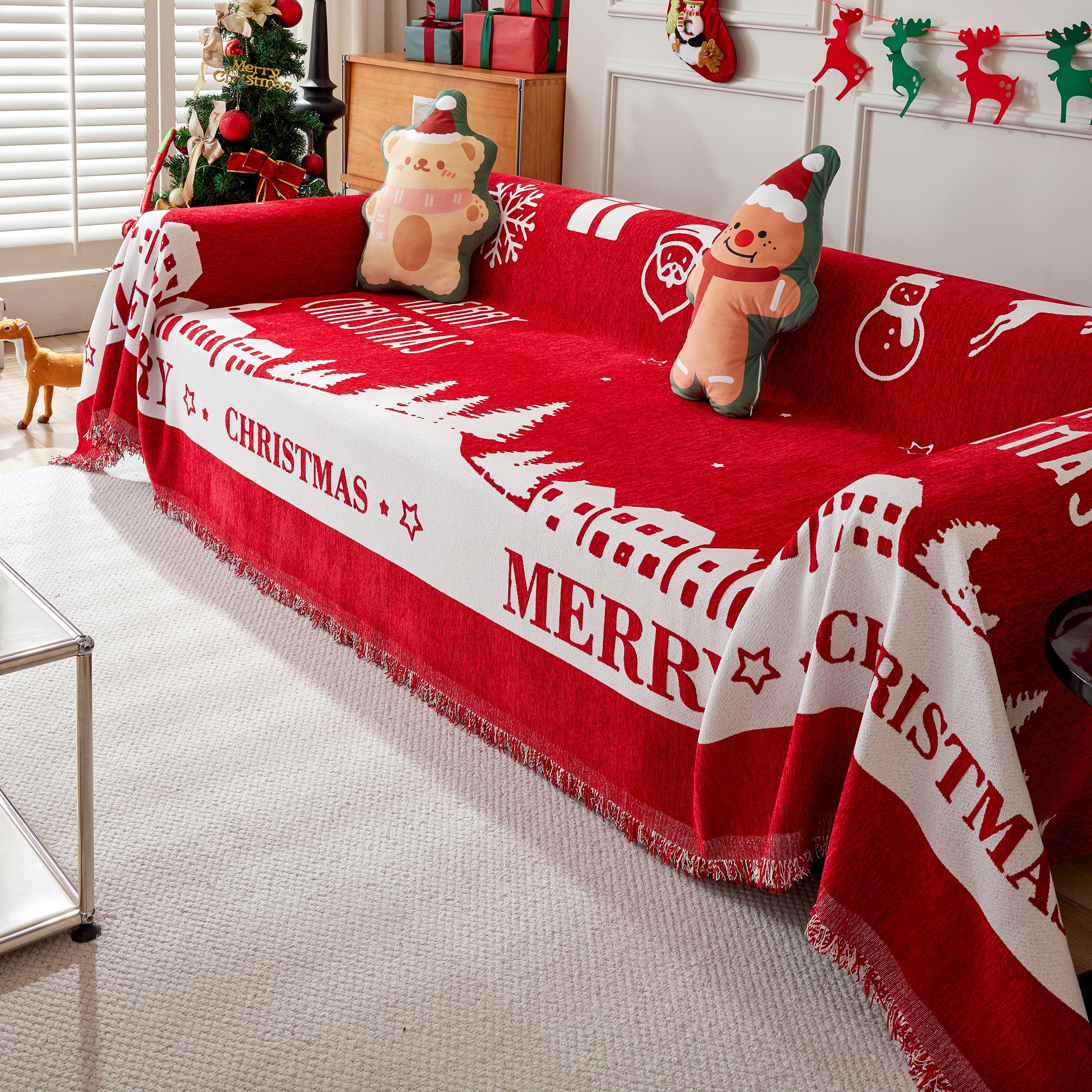 Merry Christmas Cozy Chenille Couch Cover Blanket, Non Slip Sofa Cover, Furniture Covers for Pets - Image 121
