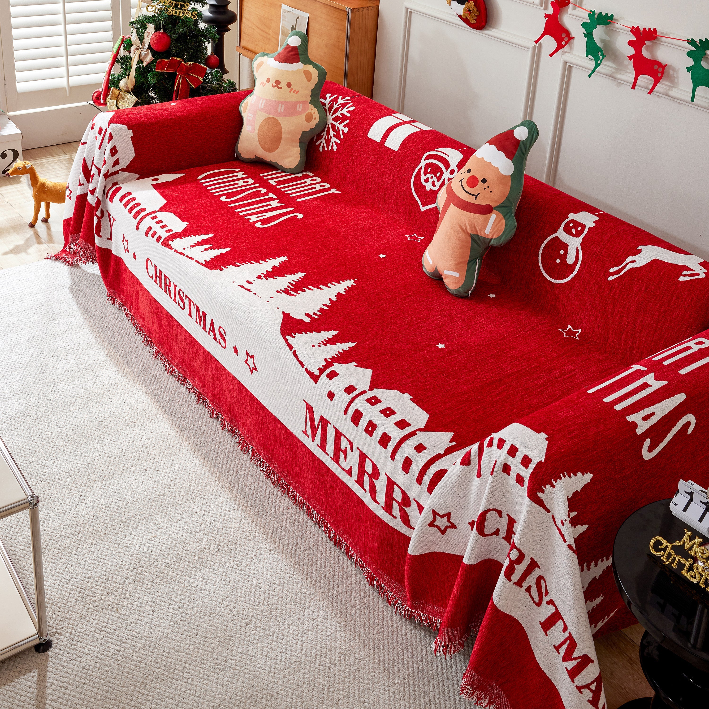 Merry Christmas Cozy Chenille Couch Cover Blanket, Non Slip Sofa Cover, Furniture Covers for Pets - Image 122