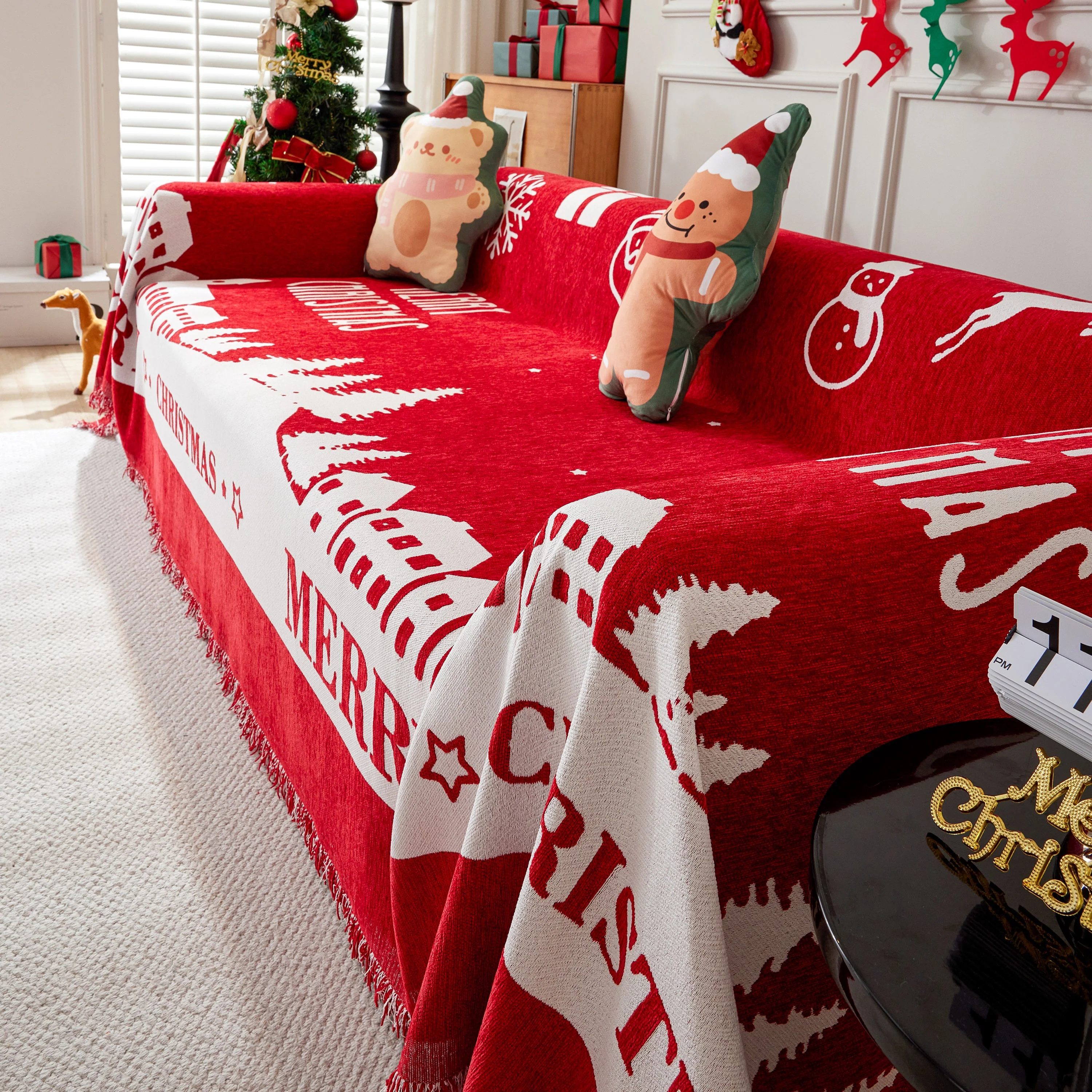 Merry Christmas Cozy Chenille Couch Cover Blanket, Non Slip Sofa Cover, Furniture Covers for Pets - Image 123