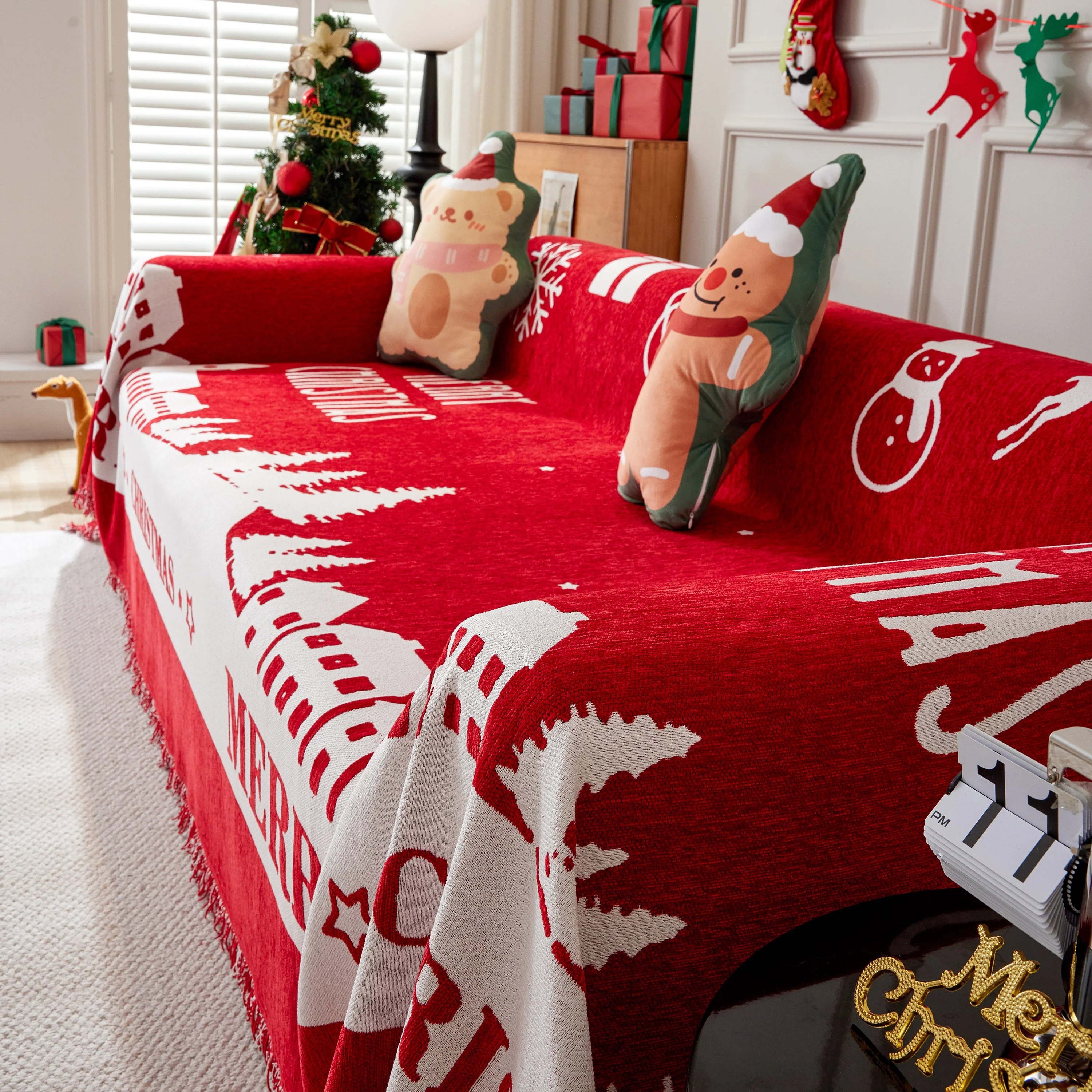 Merry Christmas Cozy Chenille Couch Cover Blanket, Non Slip Sofa Cover, Furniture Covers for Pets - Image 124