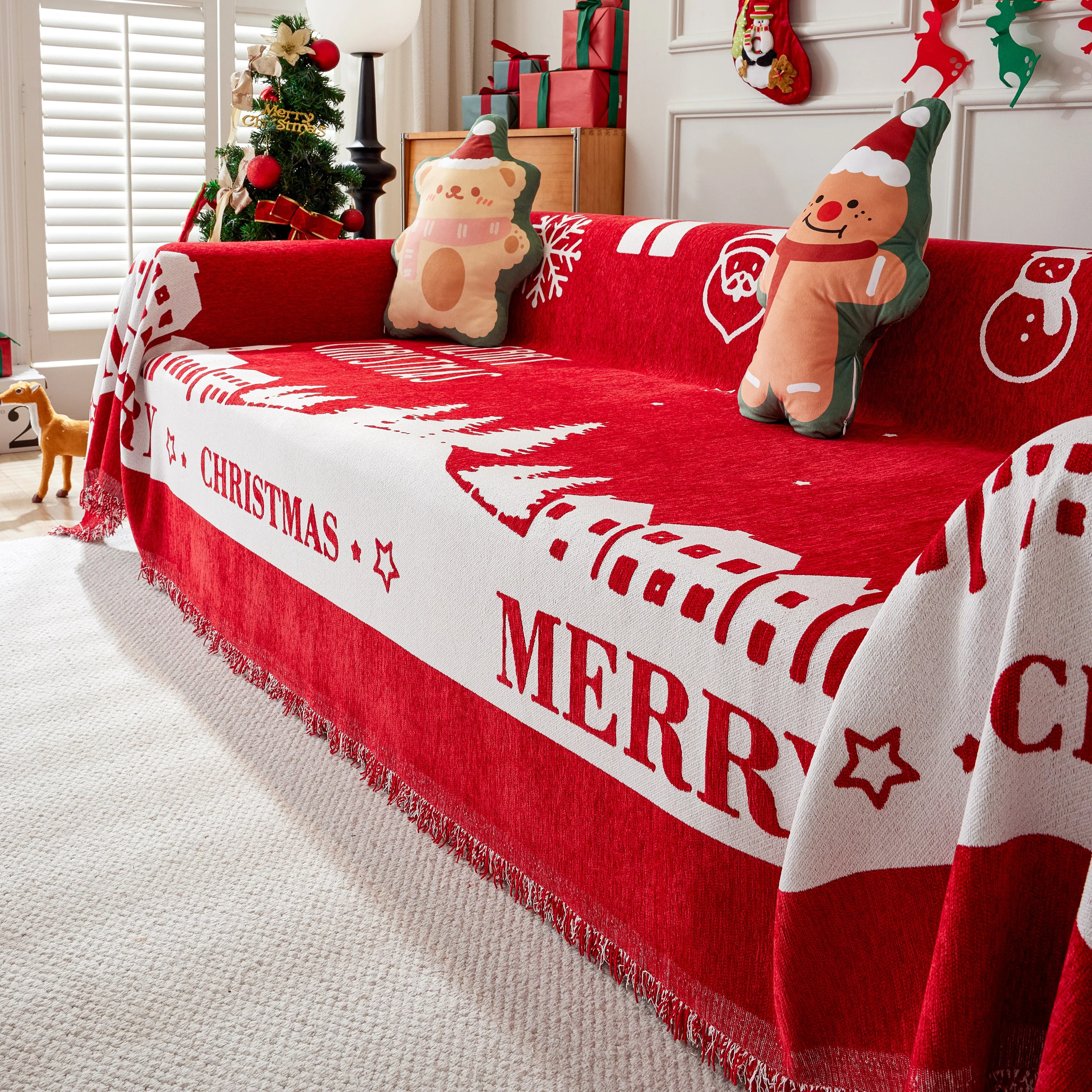 Merry Christmas Cozy Chenille Couch Cover Blanket, Non Slip Sofa Cover, Furniture Covers for Pets - Image 125
