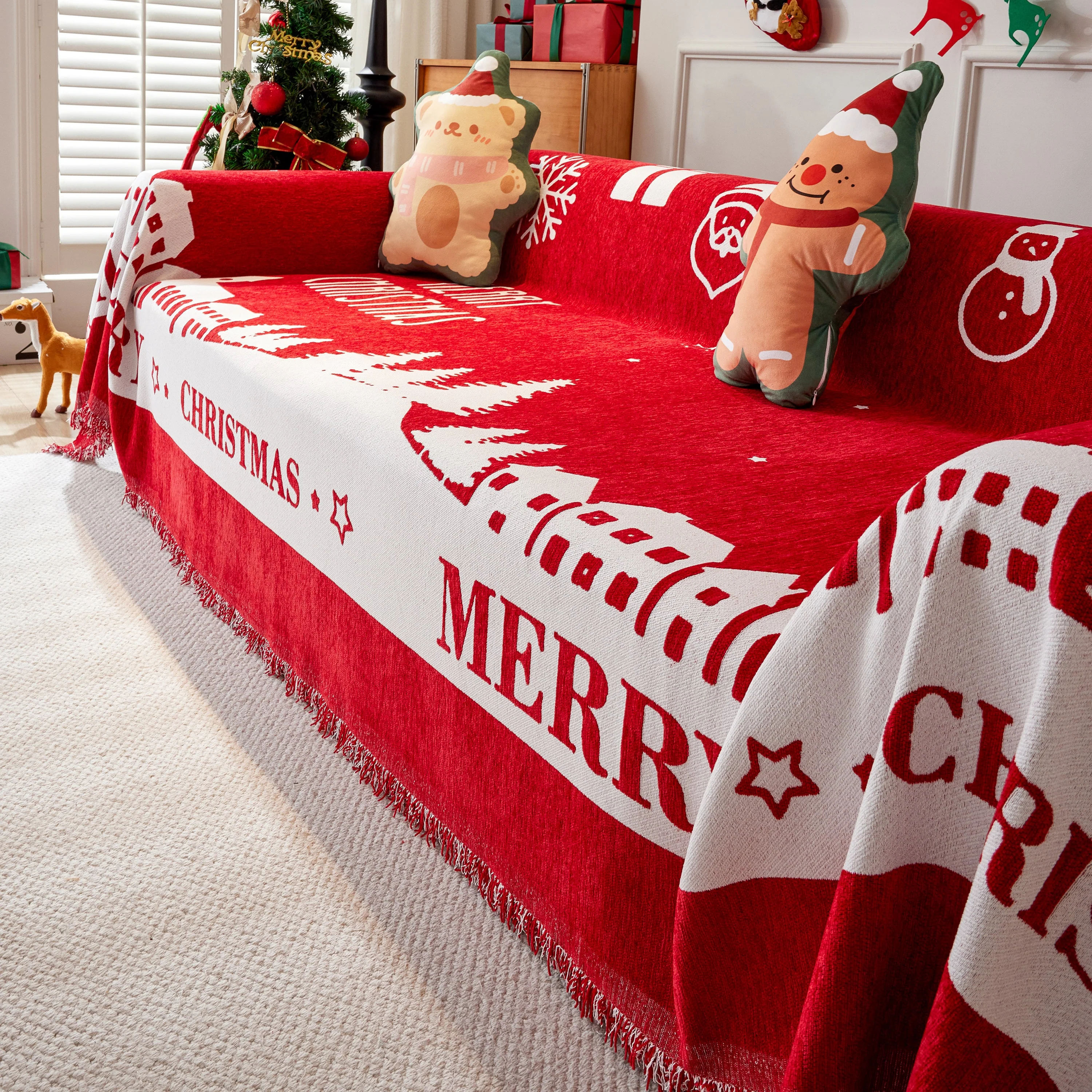 Merry Christmas Cozy Chenille Couch Cover Blanket, Non Slip Sofa Cover, Furniture Covers for Pets - Image 126