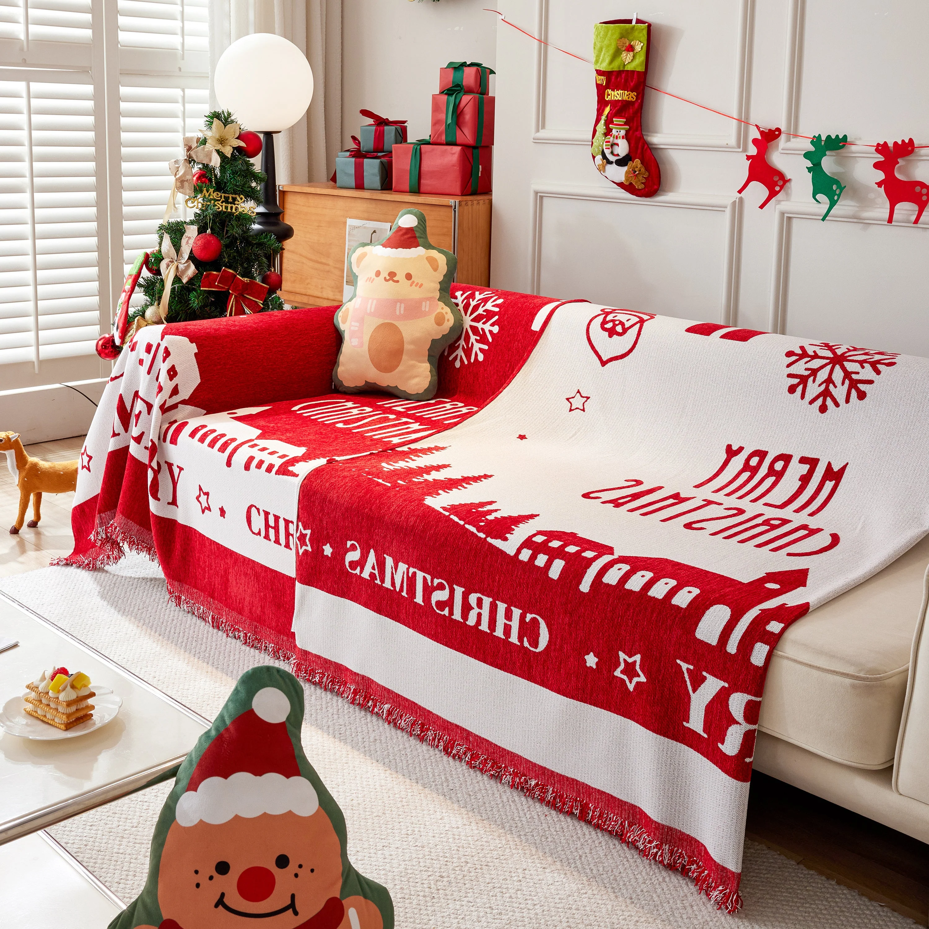 Merry Christmas Cozy Chenille Couch Cover Blanket, Non Slip Sofa Cover, Furniture Covers for Pets - Image 127