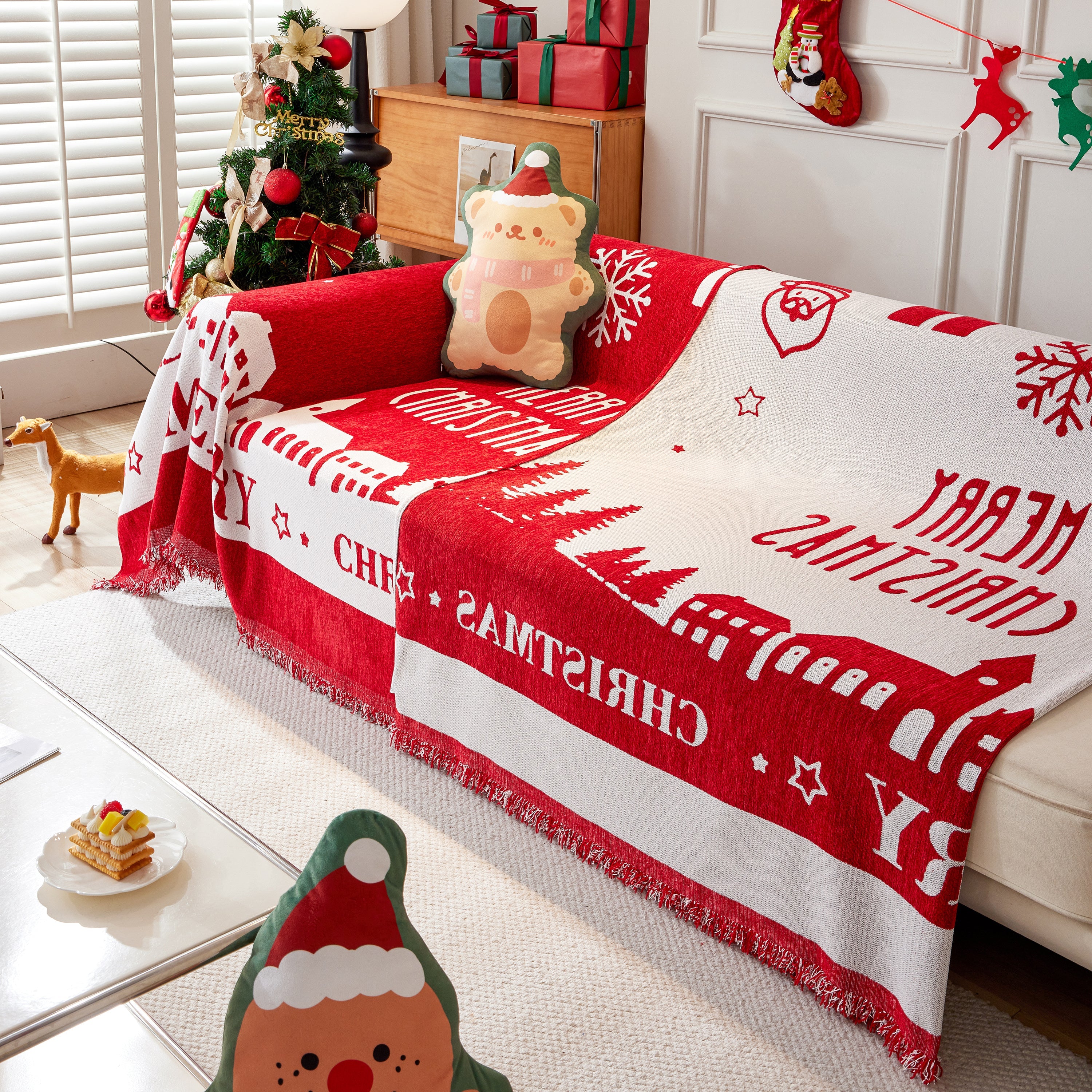 Merry Christmas Cozy Chenille Couch Cover Blanket, Non Slip Sofa Cover, Furniture Covers for Pets - Image 128