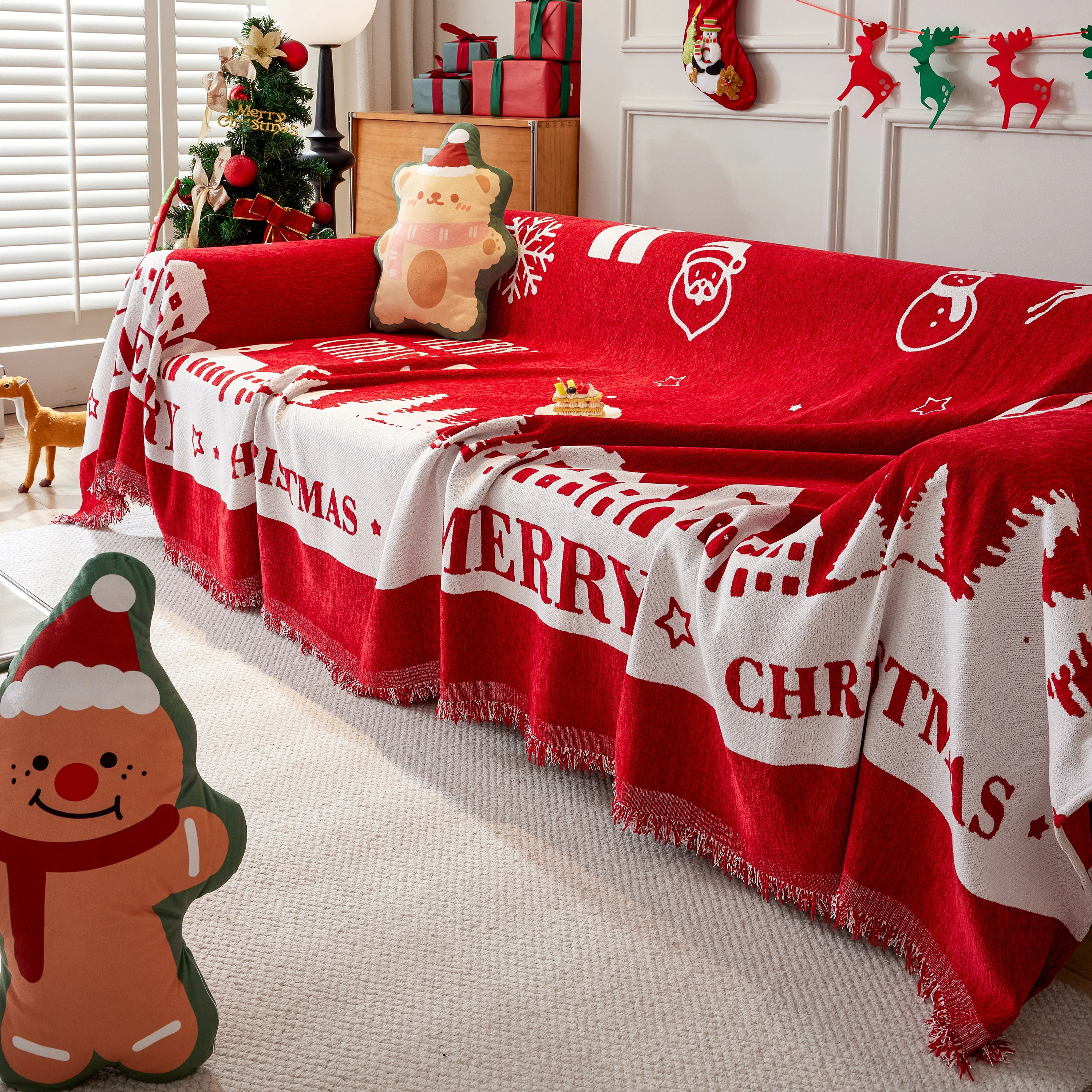 Merry Christmas Cozy Chenille Couch Cover Blanket, Non Slip Sofa Cover, Furniture Covers for Pets - Image 129