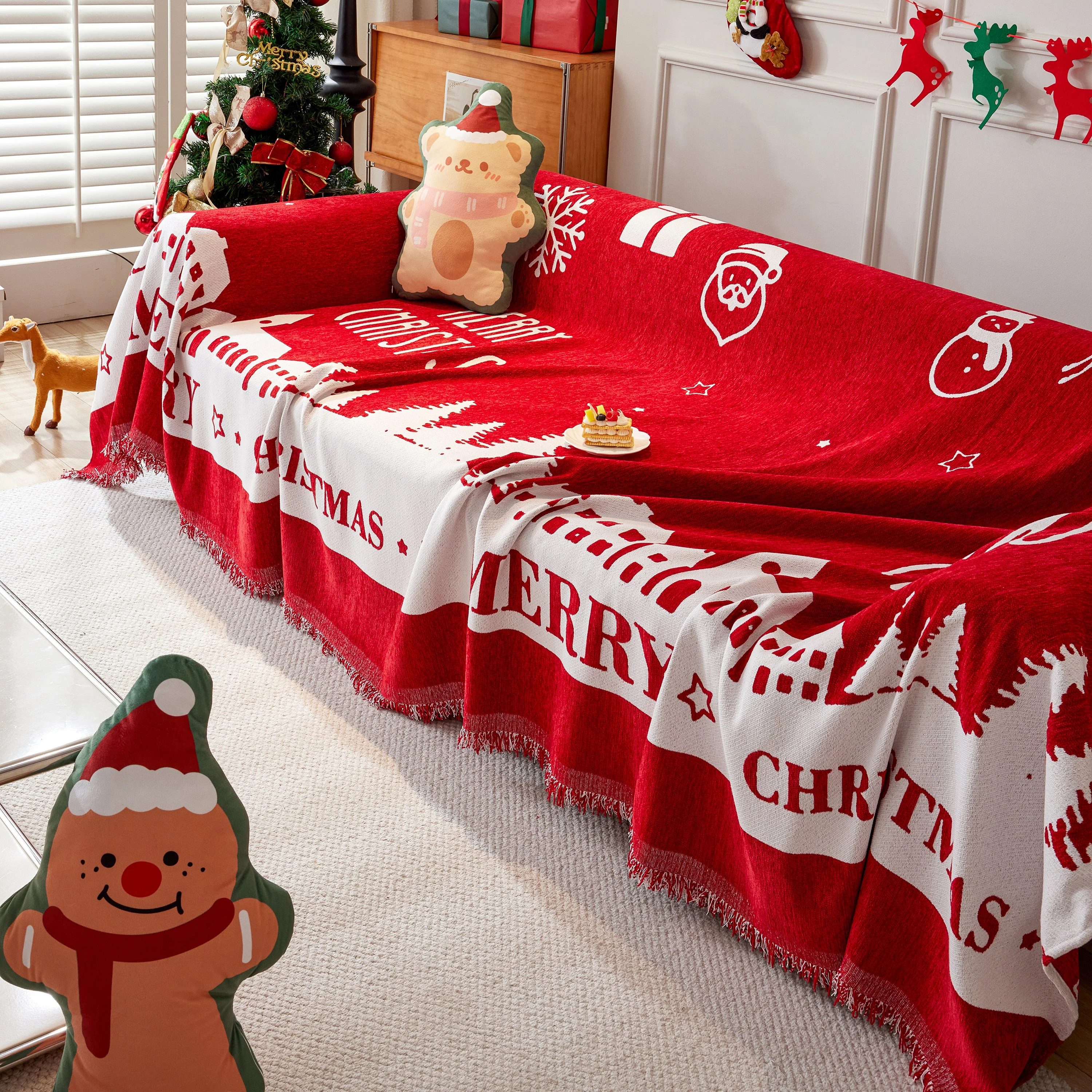 Merry Christmas Cozy Chenille Couch Cover Blanket, Non Slip Sofa Cover, Furniture Covers for Pets - Image 130
