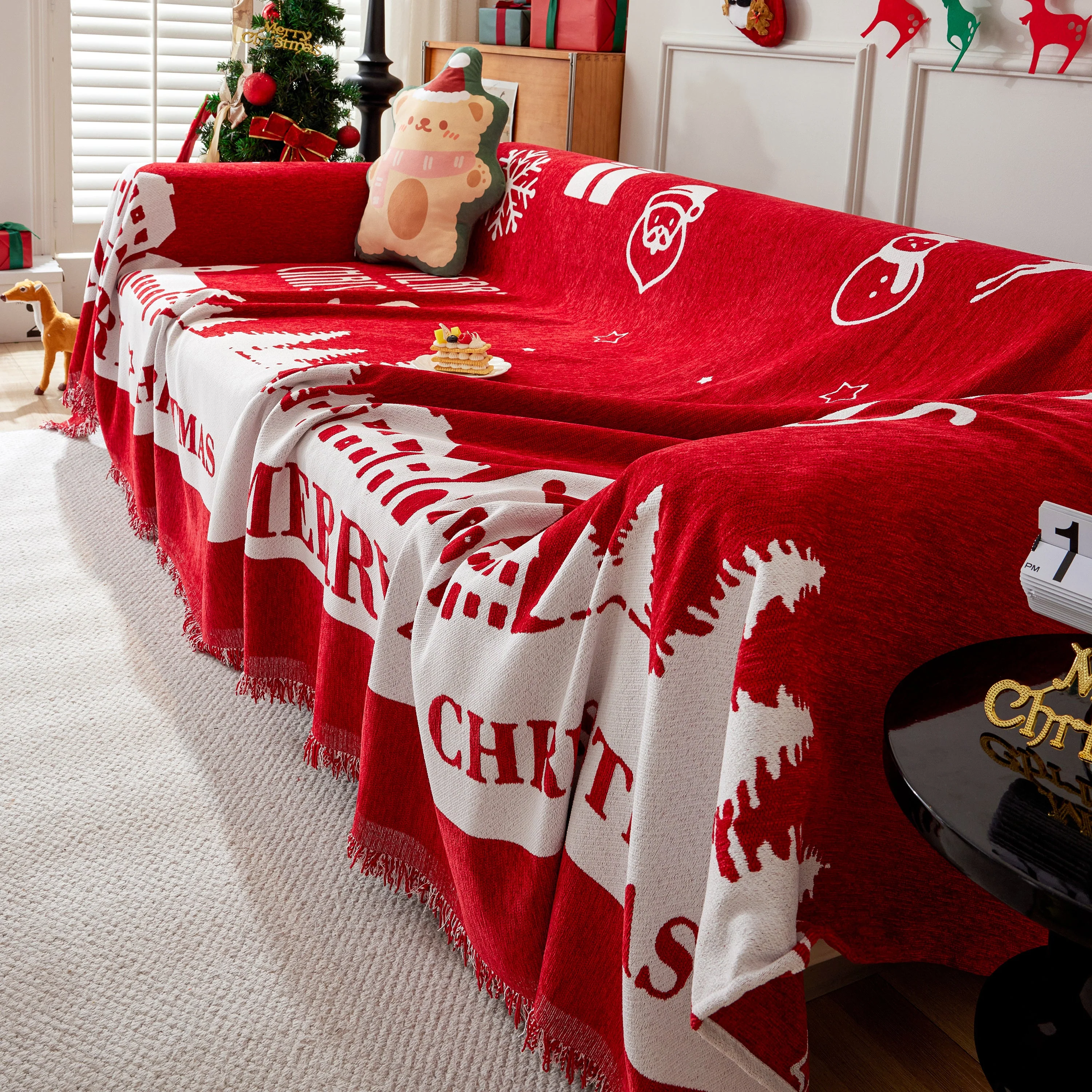 Merry Christmas Cozy Chenille Couch Cover Blanket, Non Slip Sofa Cover, Furniture Covers for Pets - Image 131